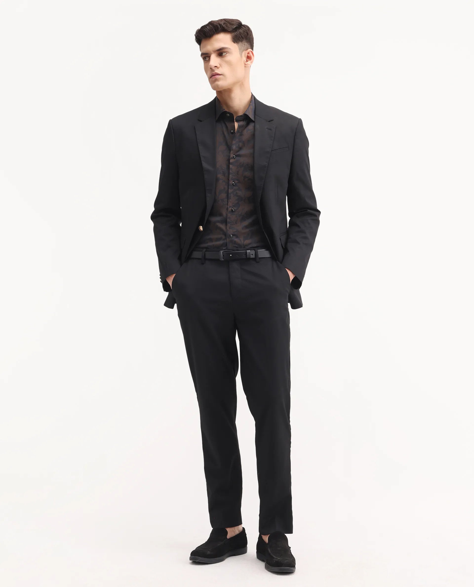 Rare Rabbit Men's Chamey Black Polyester Plain Regular Fit Trouser