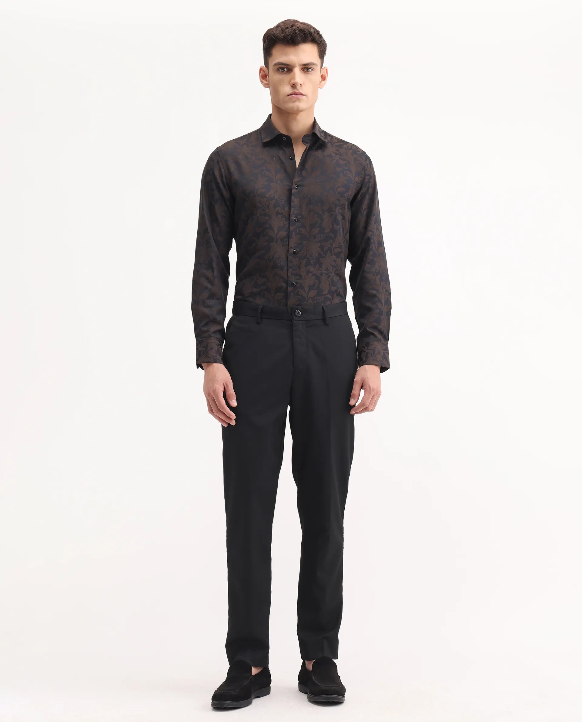 Rare Rabbit Men's Chamey Black Polyester Plain Regular Fit Trouser