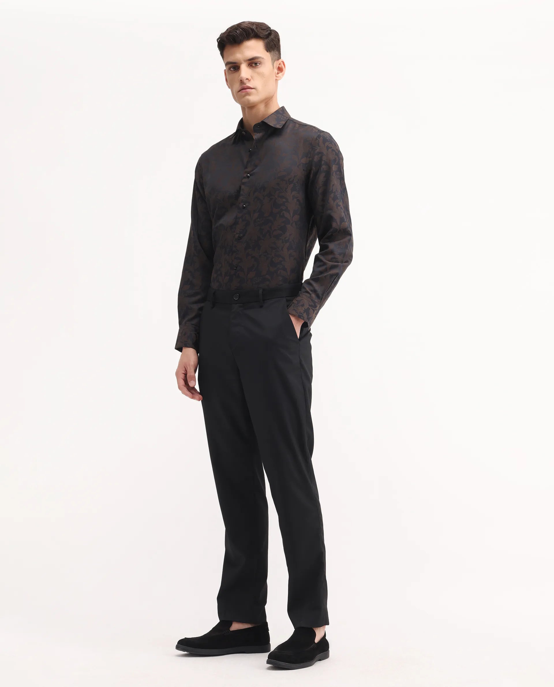 Rare Rabbit Men's Chamey Black Polyester Plain Regular Fit Trouser