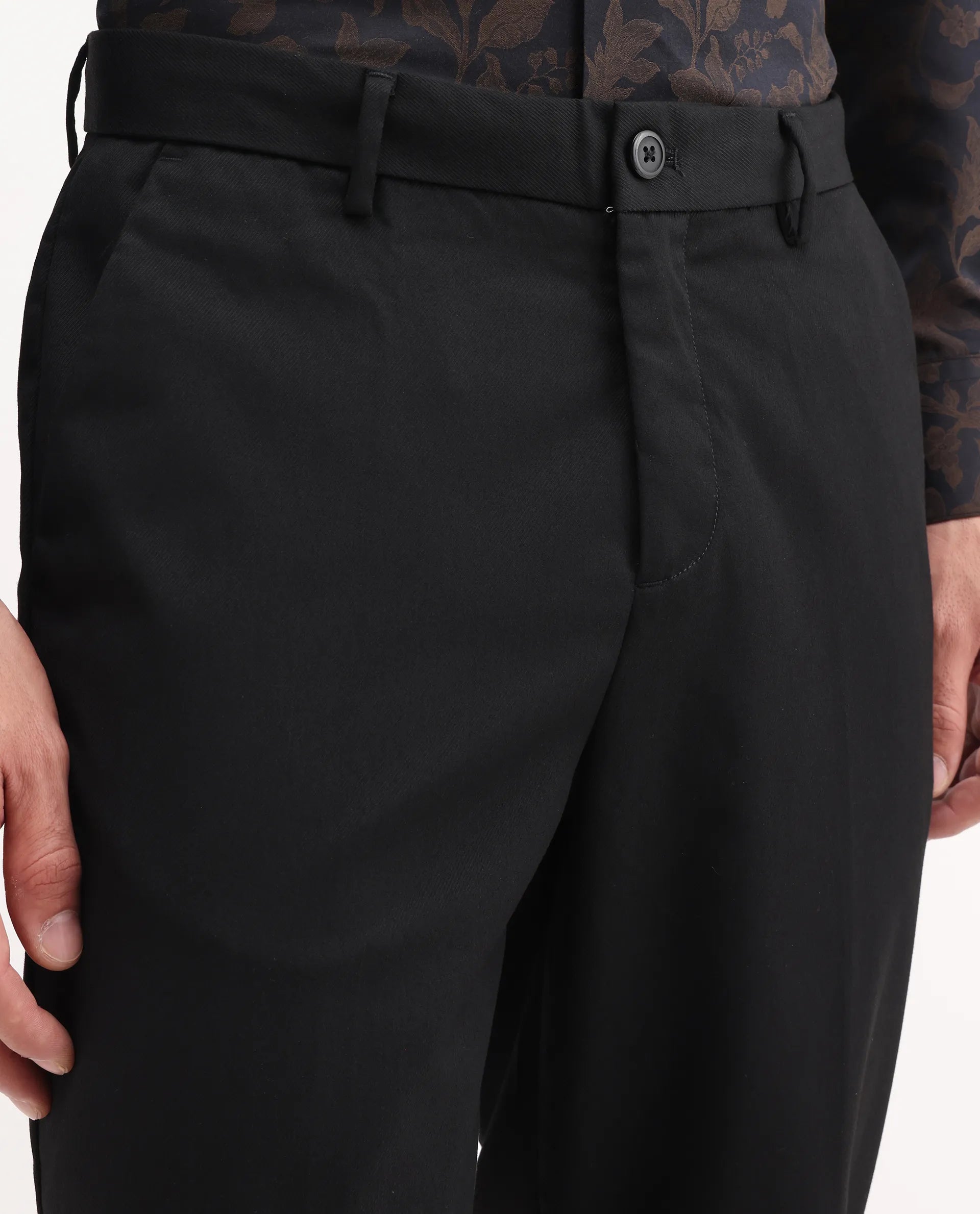 Rare Rabbit Men's Chamey Black Polyester Plain Regular Fit Trouser