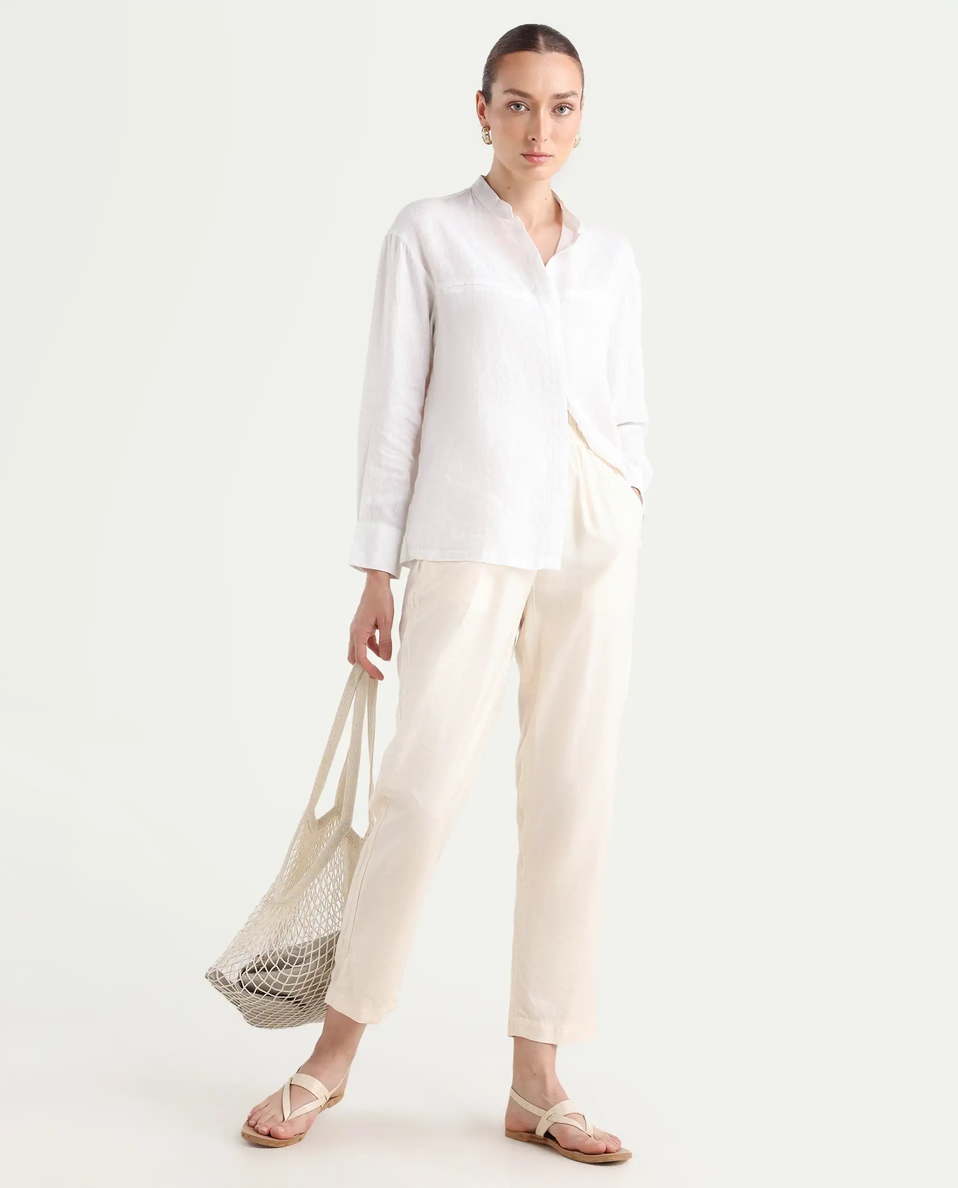 Rareism Women's Chant-B-Beige Viscose Blend Plain Ankle Length Tapered Trouser