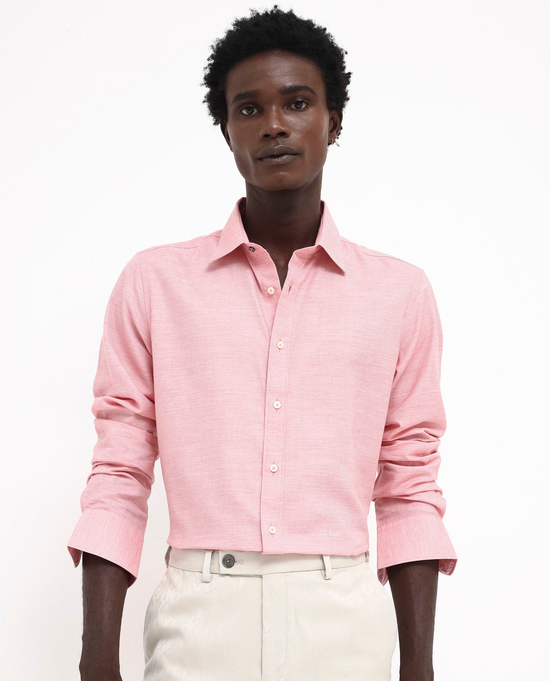 Rare Rabbit Men's Chapelle Flouroscent Pink Cotton Lyocell Fabric Full Sleeves Regular Fit Plain Shirt