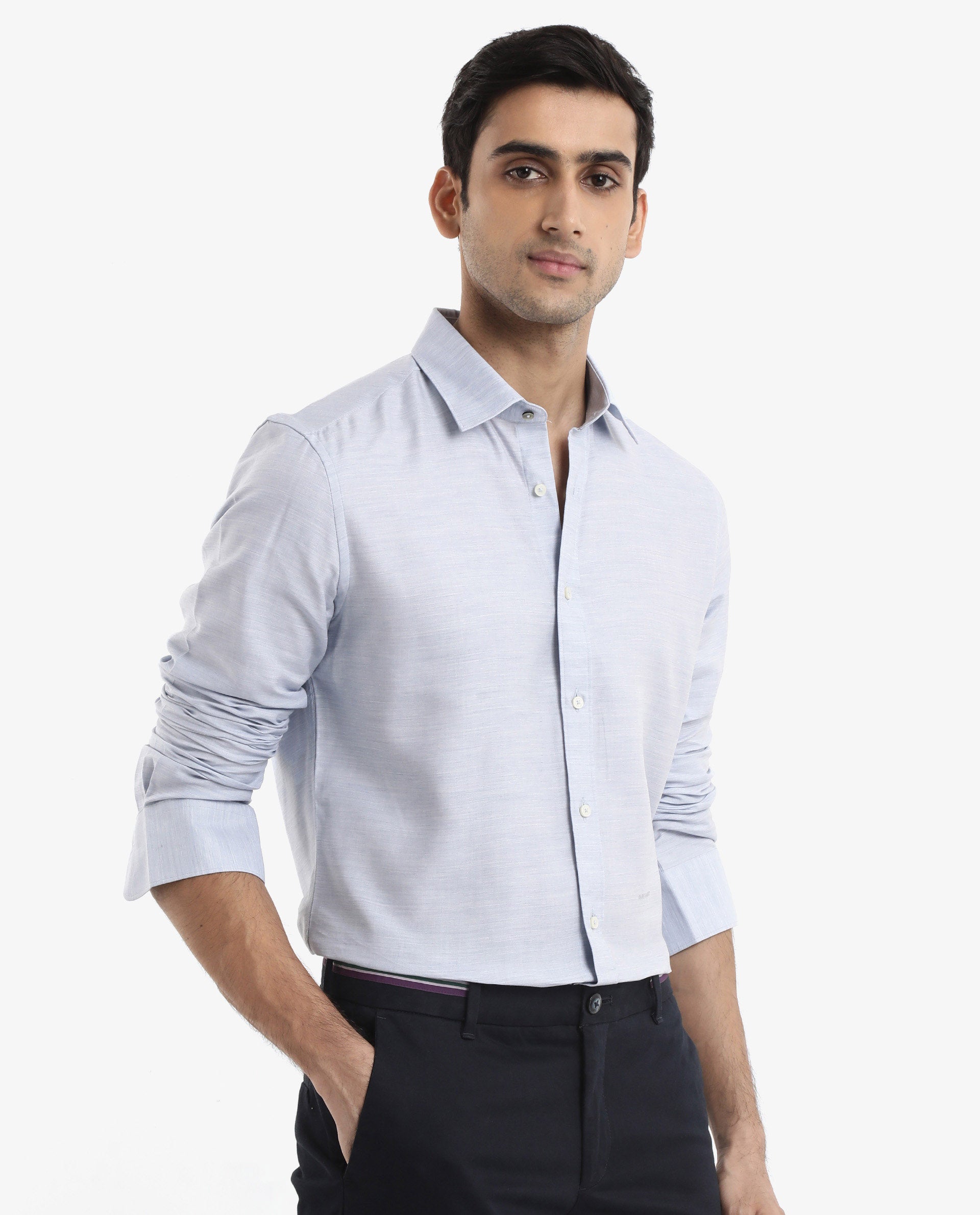 Rare Rabbit Men's Chapelle Light Blue Cotton Lyocell Fabric Full Sleeves Regular Fit Plain Shirt