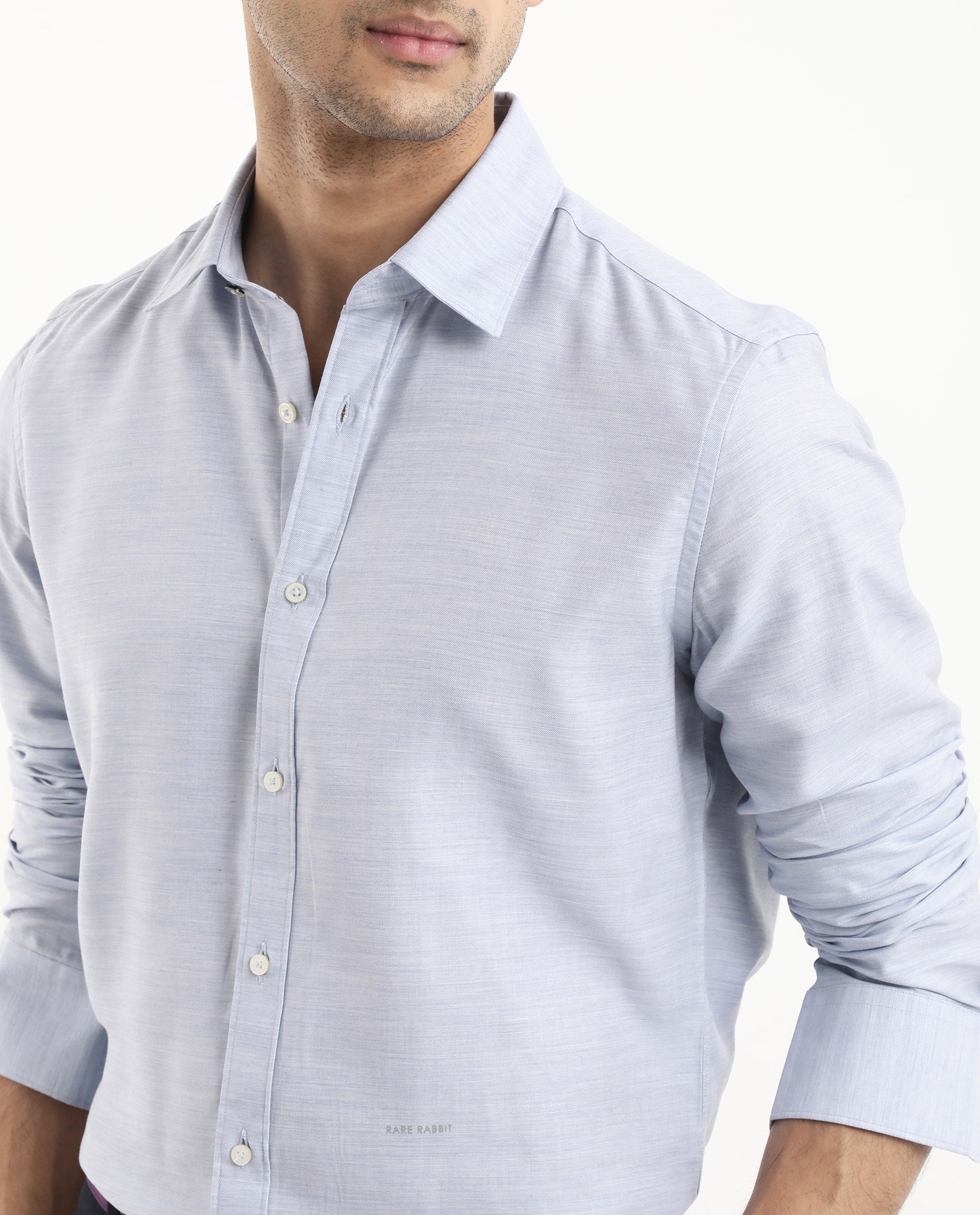 Rare Rabbit Men's Chapelle Light Blue Cotton Lyocell Fabric Full Sleeves Regular Fit Plain Shirt