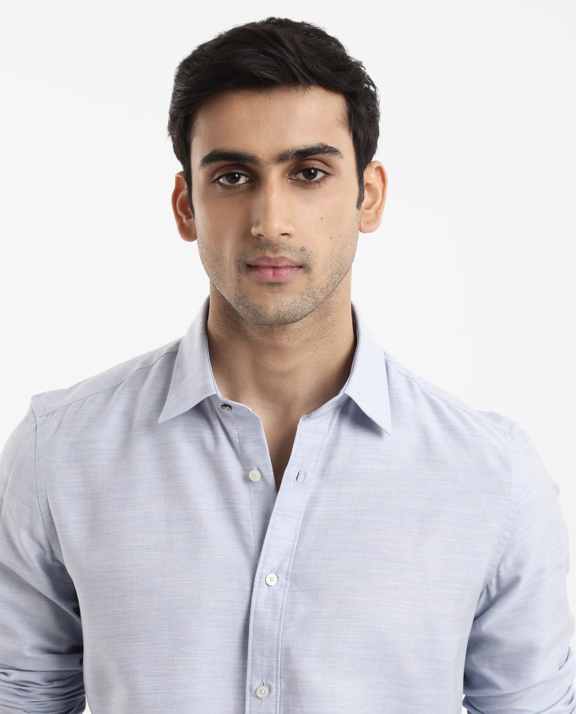 Rare Rabbit Men's Chapelle Light Blue Cotton Lyocell Fabric Full Sleeves Regular Fit Plain Shirt