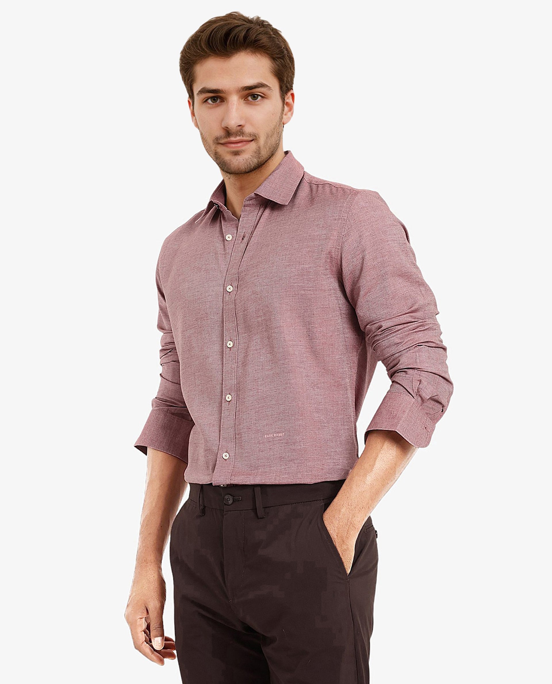 Rare Rabbit Men's Chapelle Maroon Cotton Lyocell Fabric Full Sleeves Regular Fit Plain Shirt