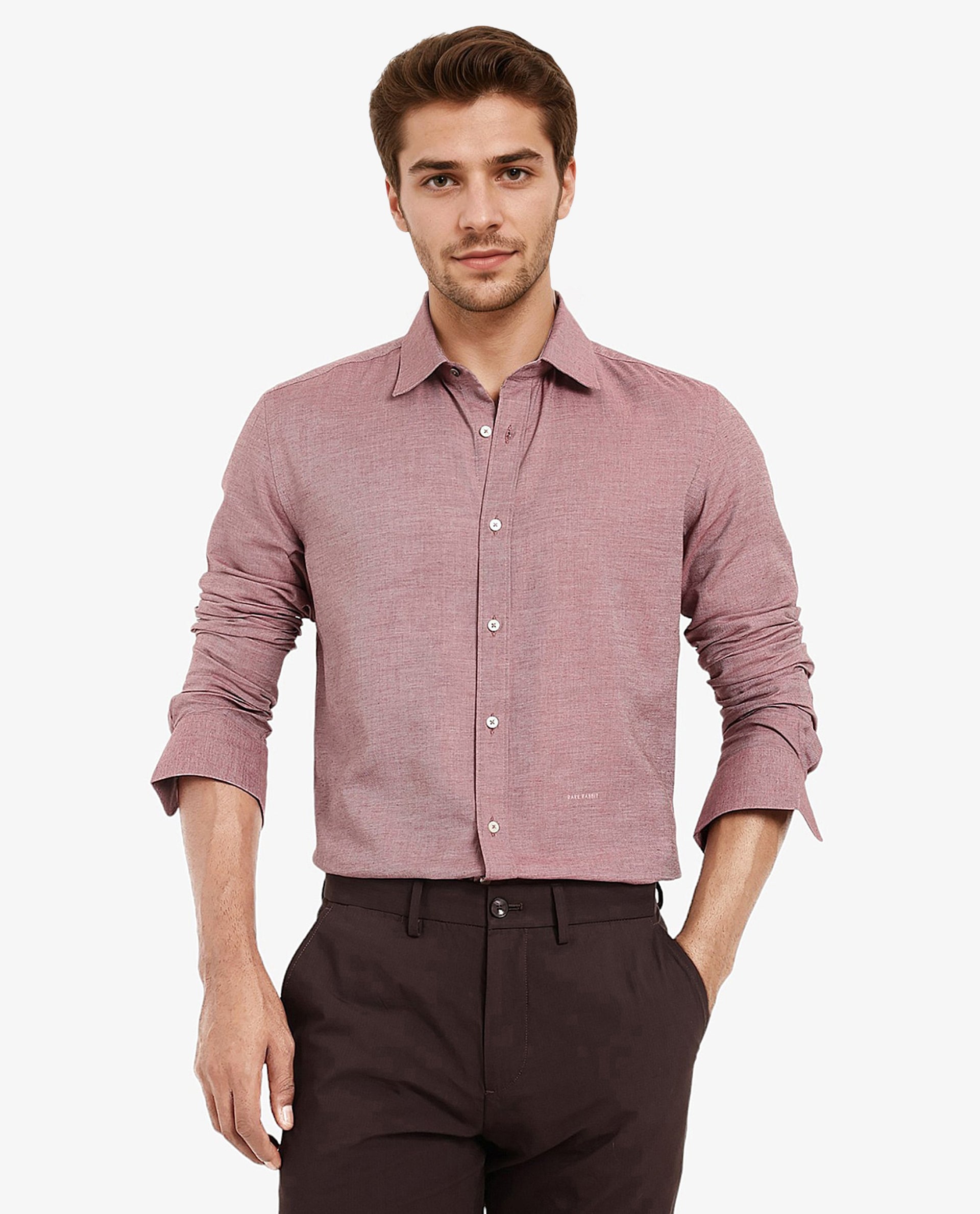 Rare Rabbit Men's Chapelle Maroon Cotton Lyocell Fabric Full Sleeves Regular Fit Plain Shirt