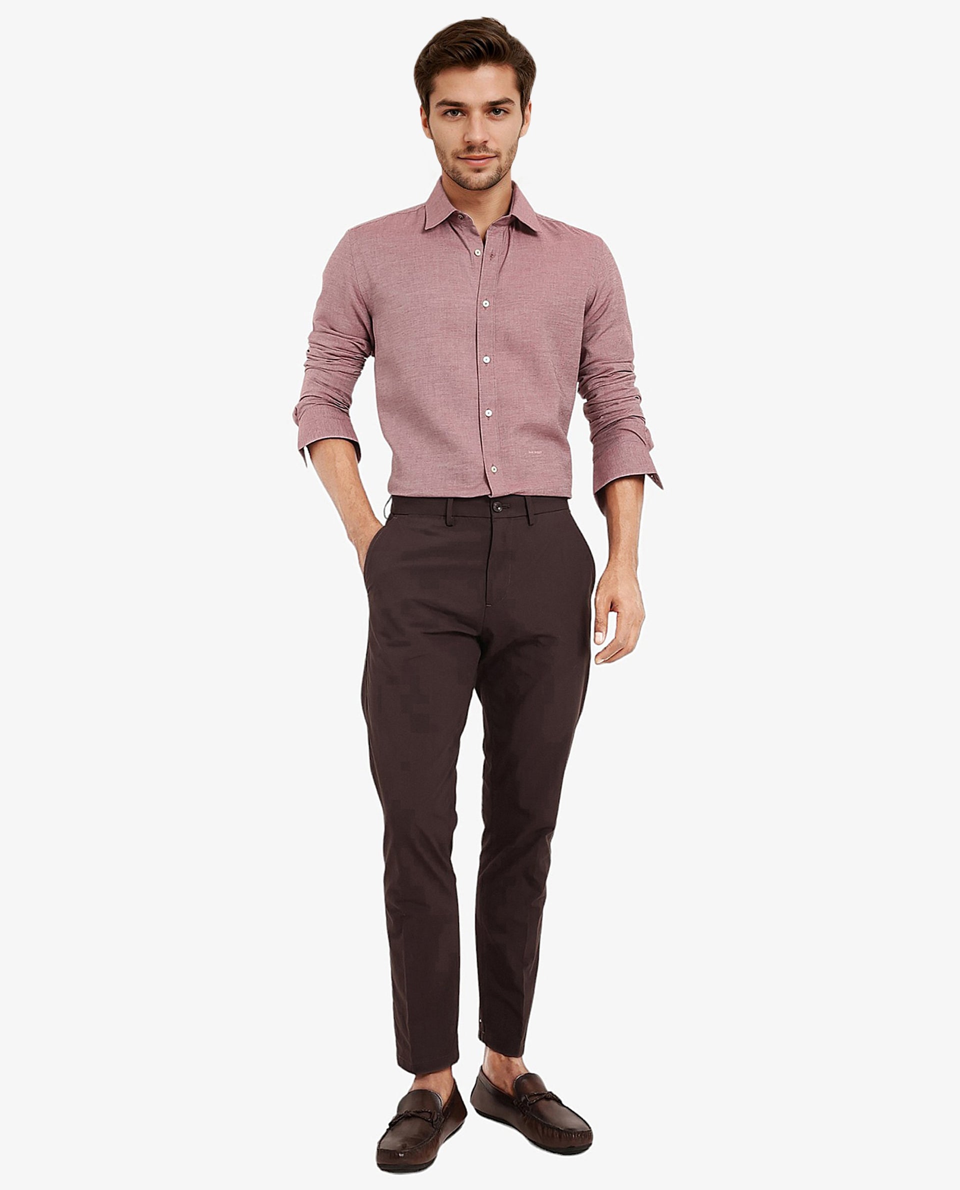 Rare Rabbit Men's Chapelle Maroon Cotton Lyocell Fabric Full Sleeves Regular Fit Plain Shirt