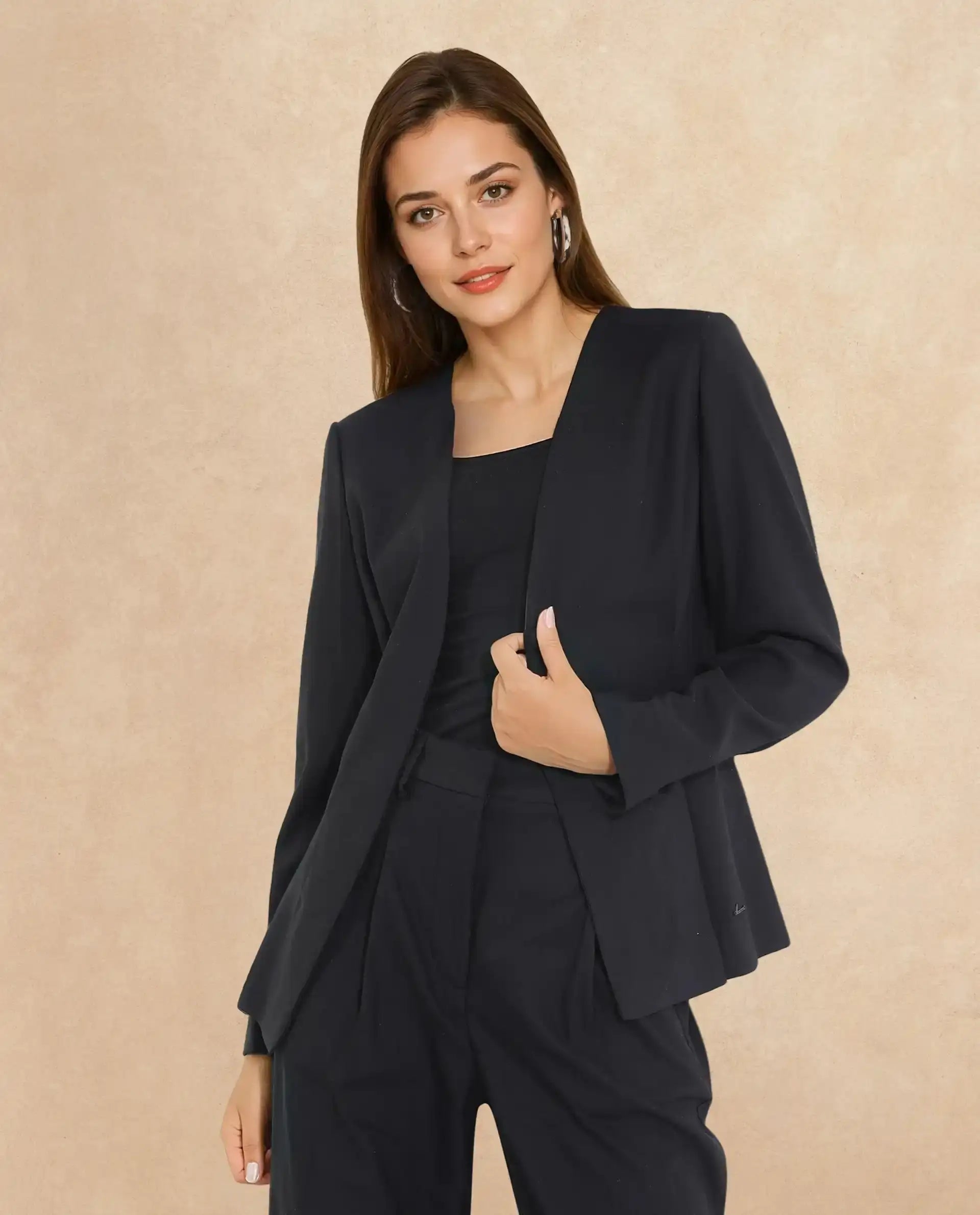 Rareism Women Charal Black Full Sleeve Lapel Neck Button Plain Blazer