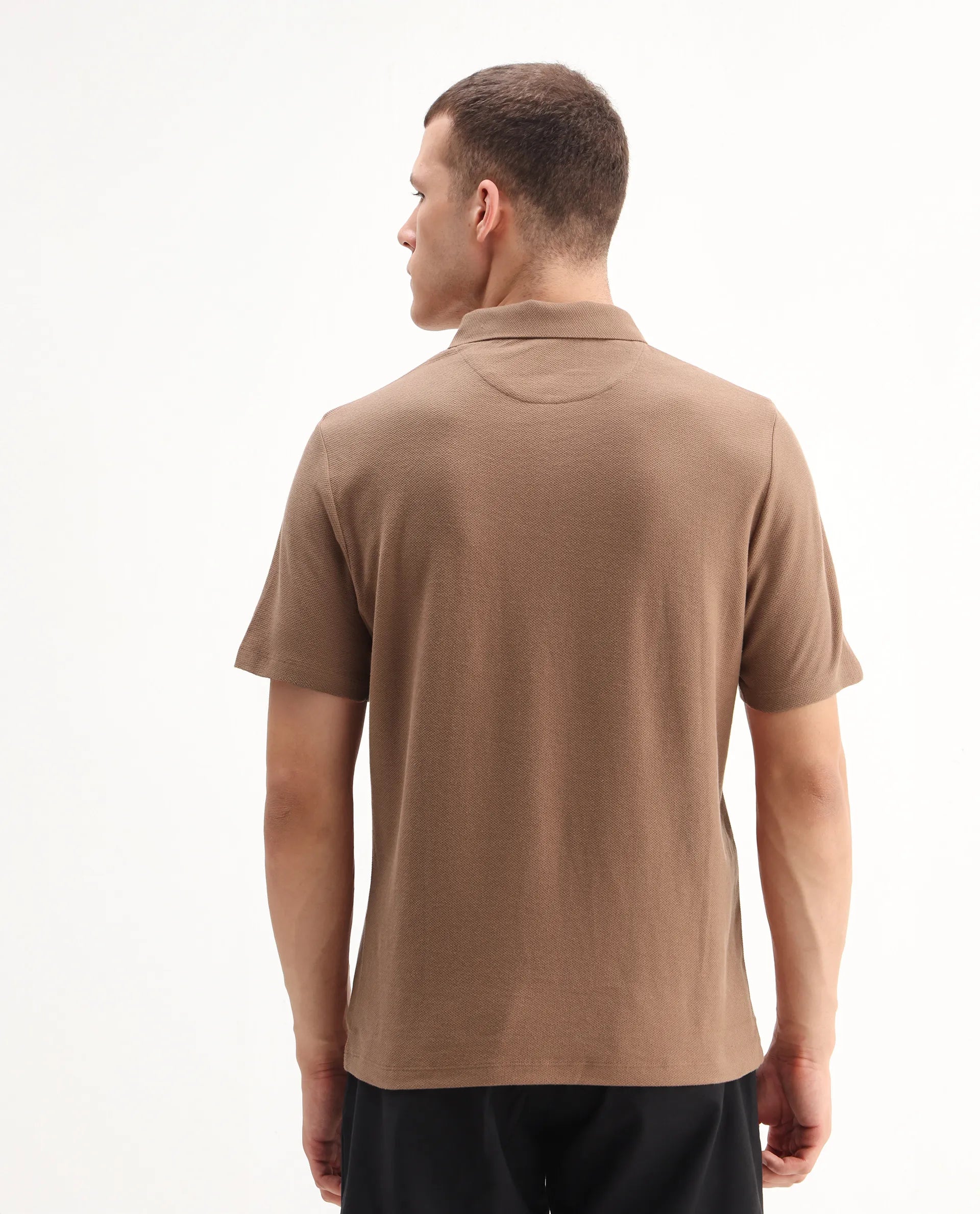 Rare Rabbit Men's Charles Dusky Orange Cotton Plain Regular Fit Half Sleeve Polo