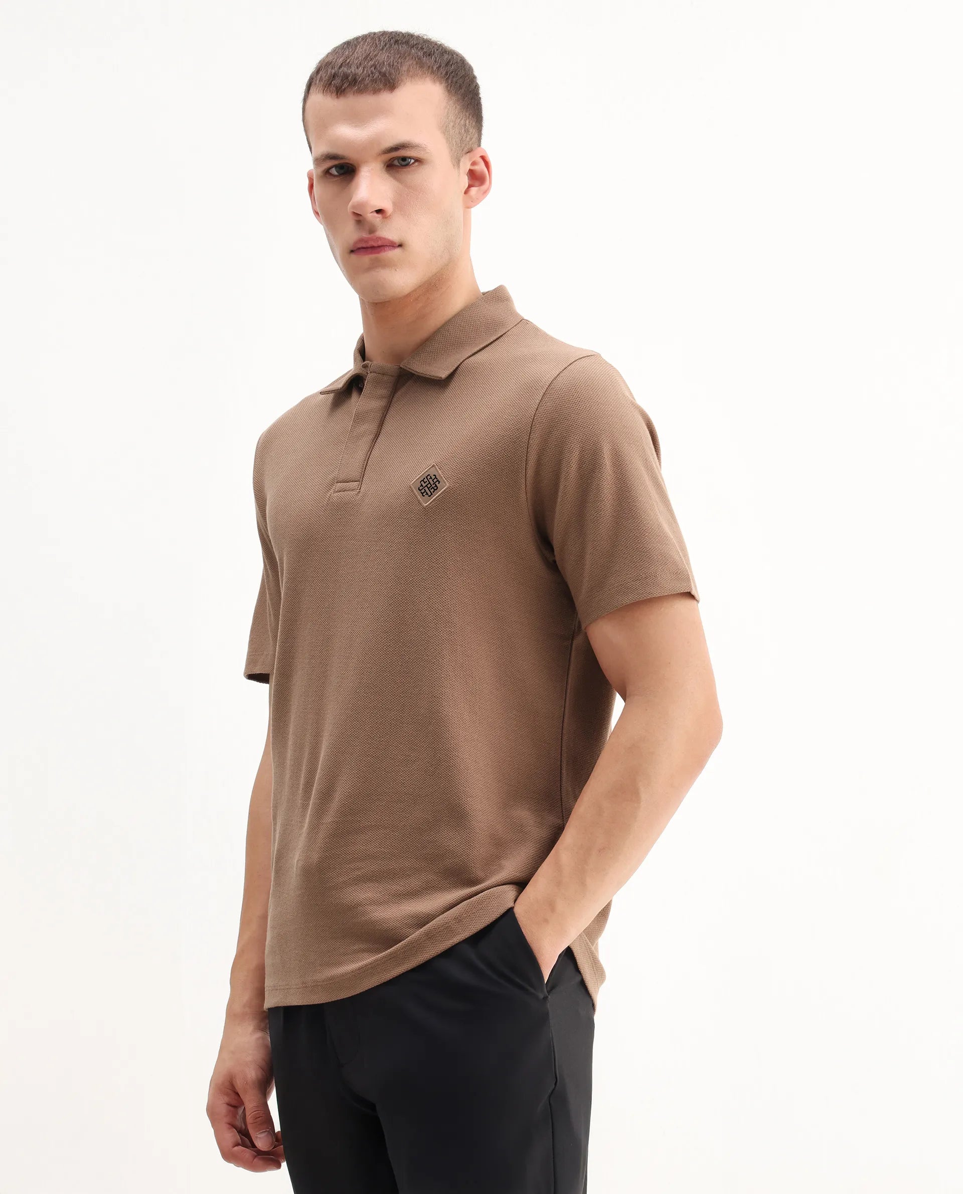 Rare Rabbit Men's Charles Dusky Orange Cotton Plain Regular Fit Half Sleeve Polo