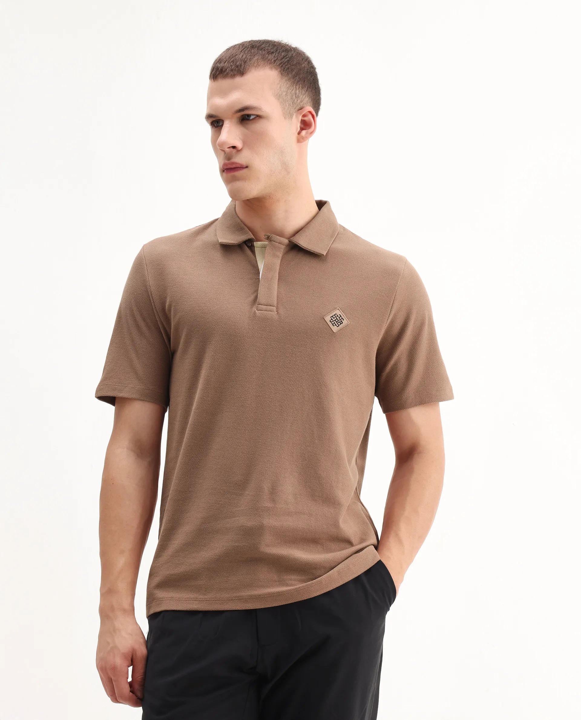 Rare Rabbit Men's Charles Dusky Orange Cotton Plain Regular Fit Half Sleeve Polo