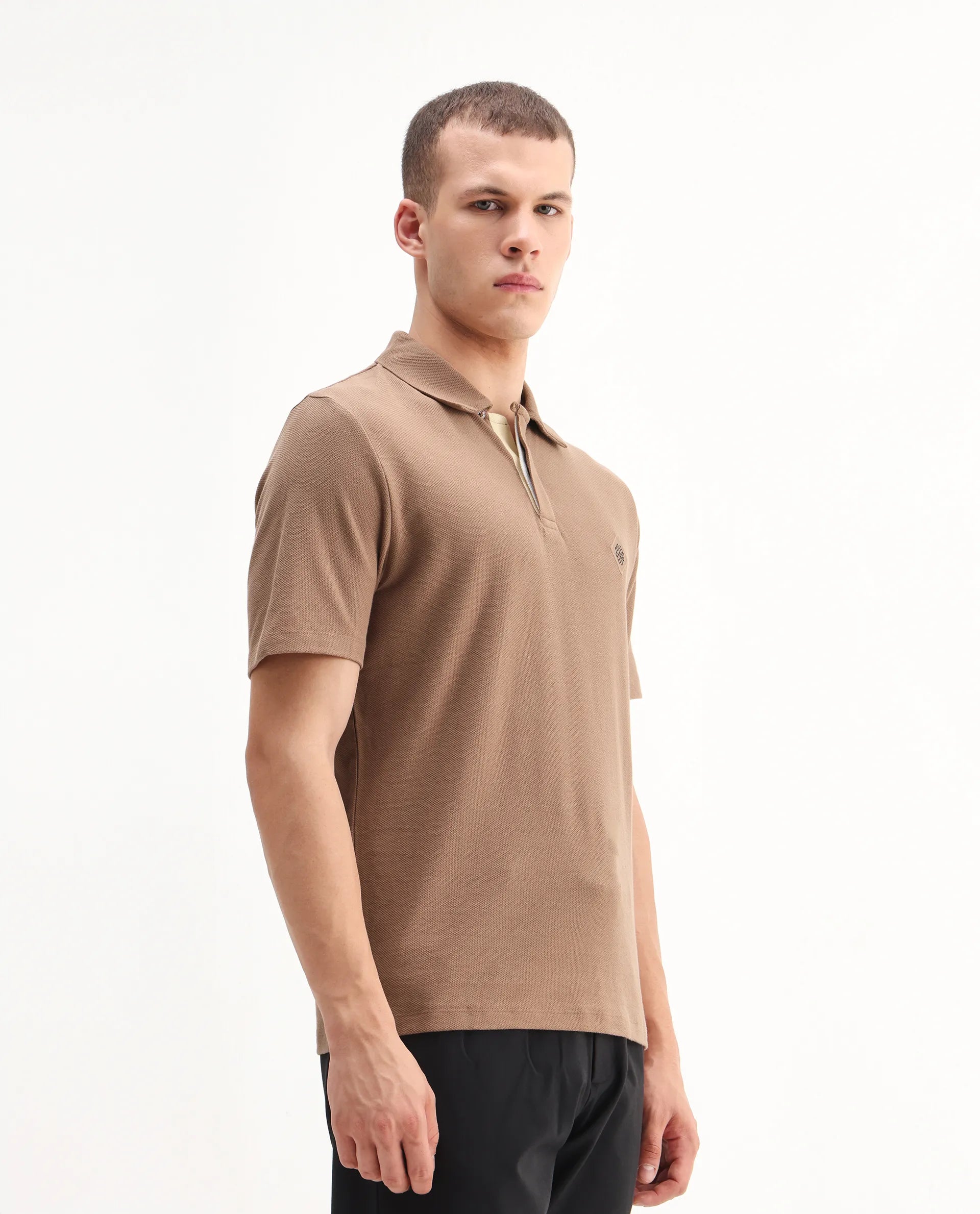 Rare Rabbit Men's Charles Dusky Orange Cotton Plain Regular Fit Half Sleeve Polo