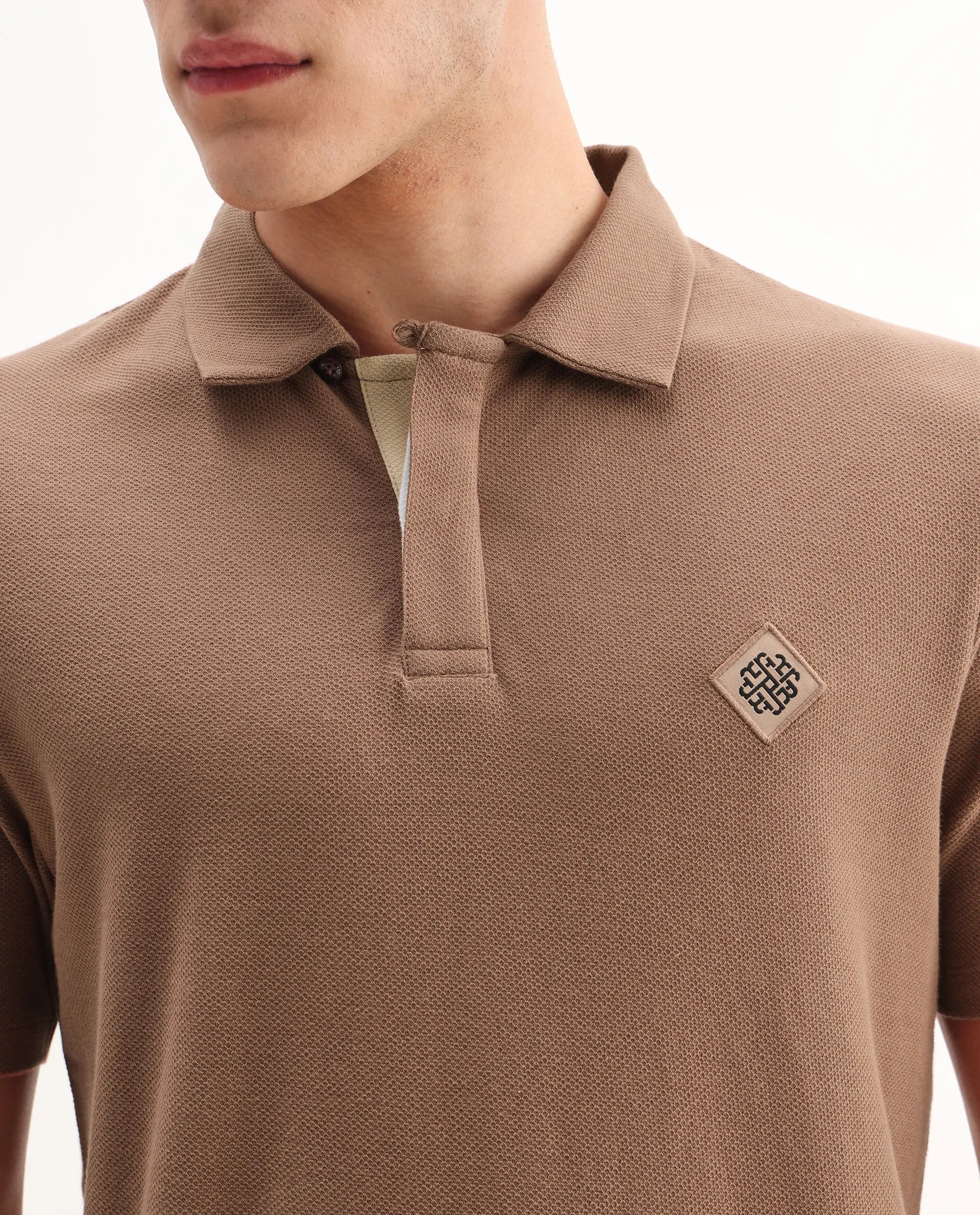 Rare Rabbit Men's Charles Dusky Orange Cotton Plain Regular Fit Half Sleeve Polo