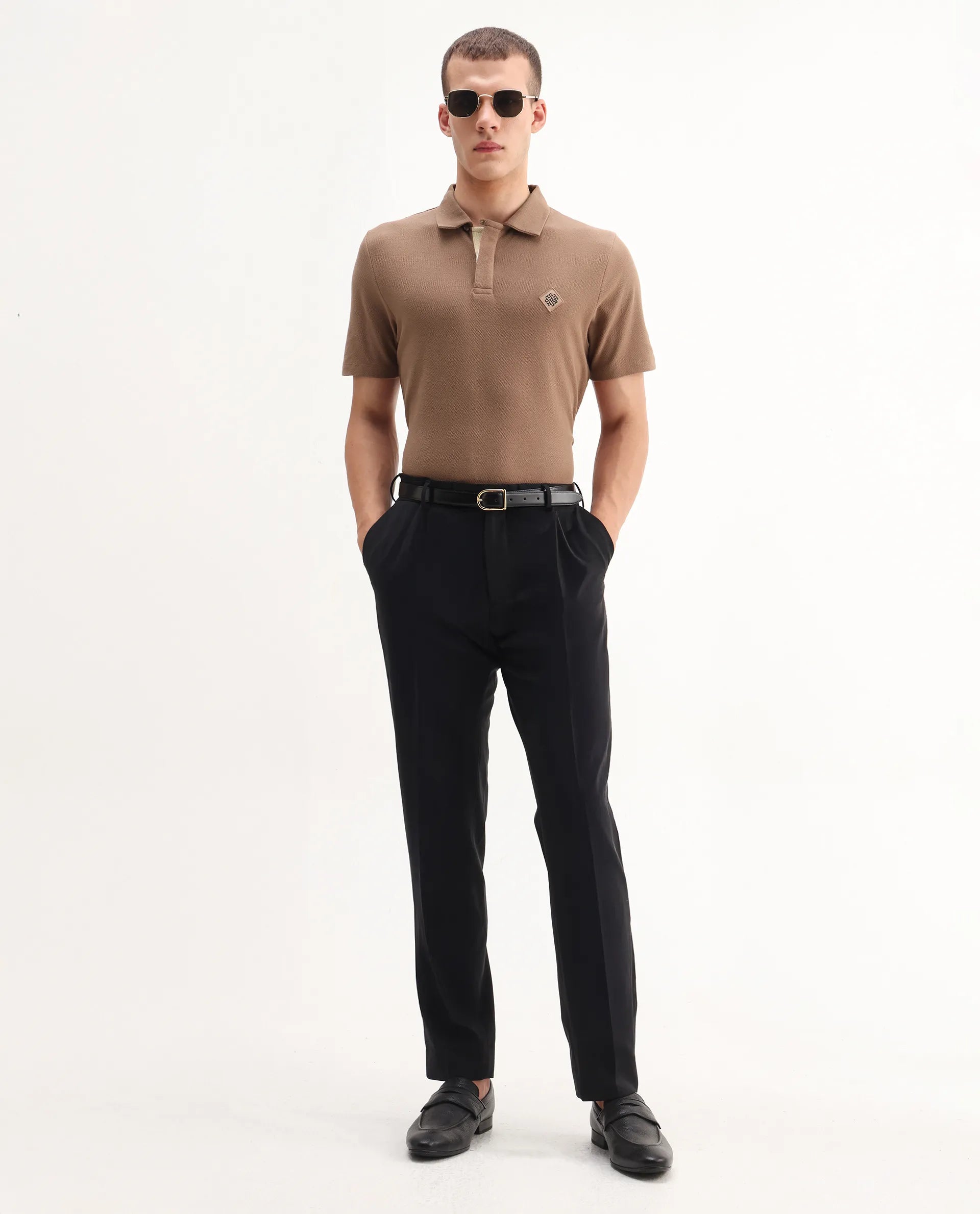 Rare Rabbit Men's Charles Dusky Orange Cotton Plain Regular Fit Half Sleeve Polo