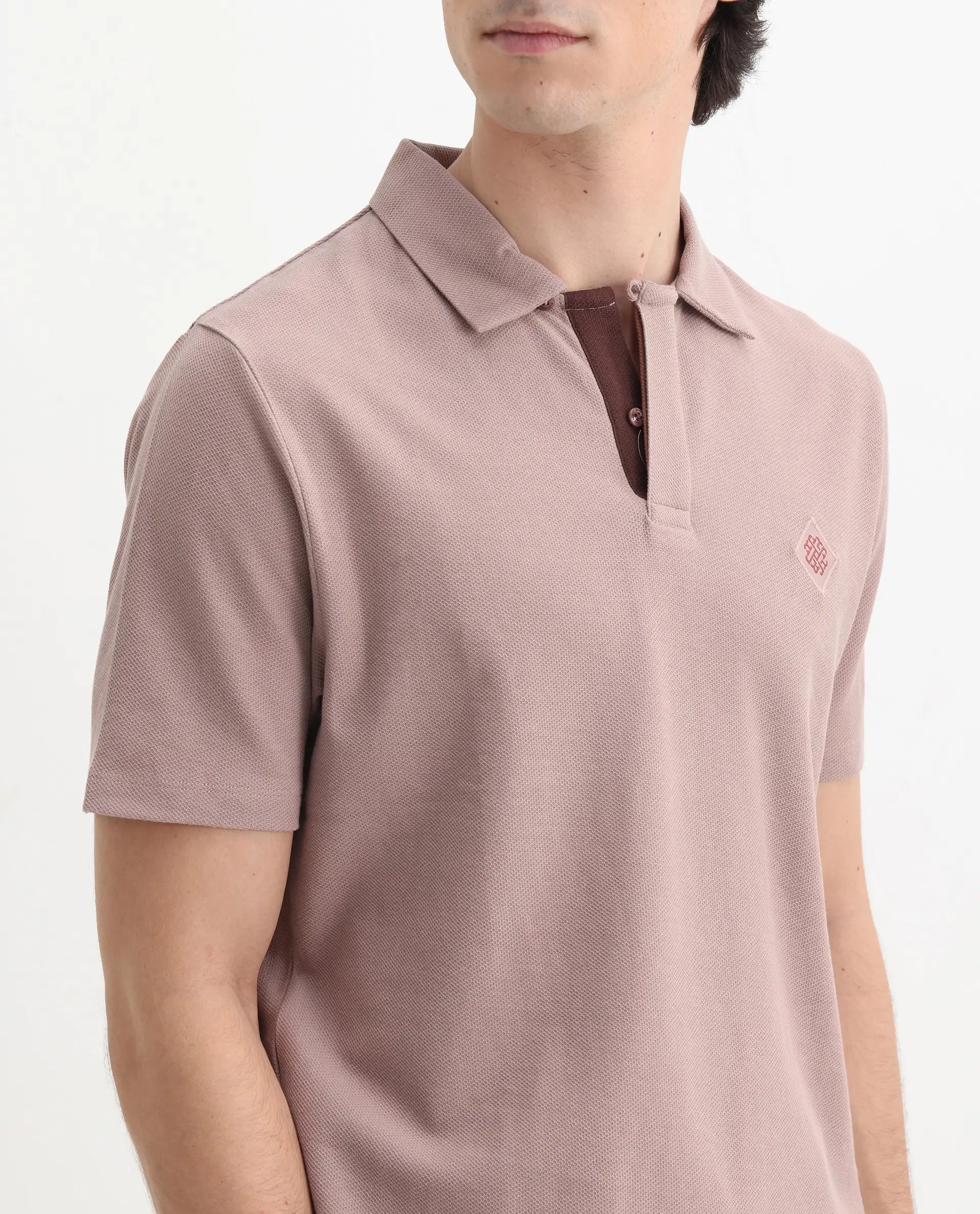 Rare Rabbit Men's Charles Dusky Pink Cotton Plain Regular Fit Half Sleeve Polo