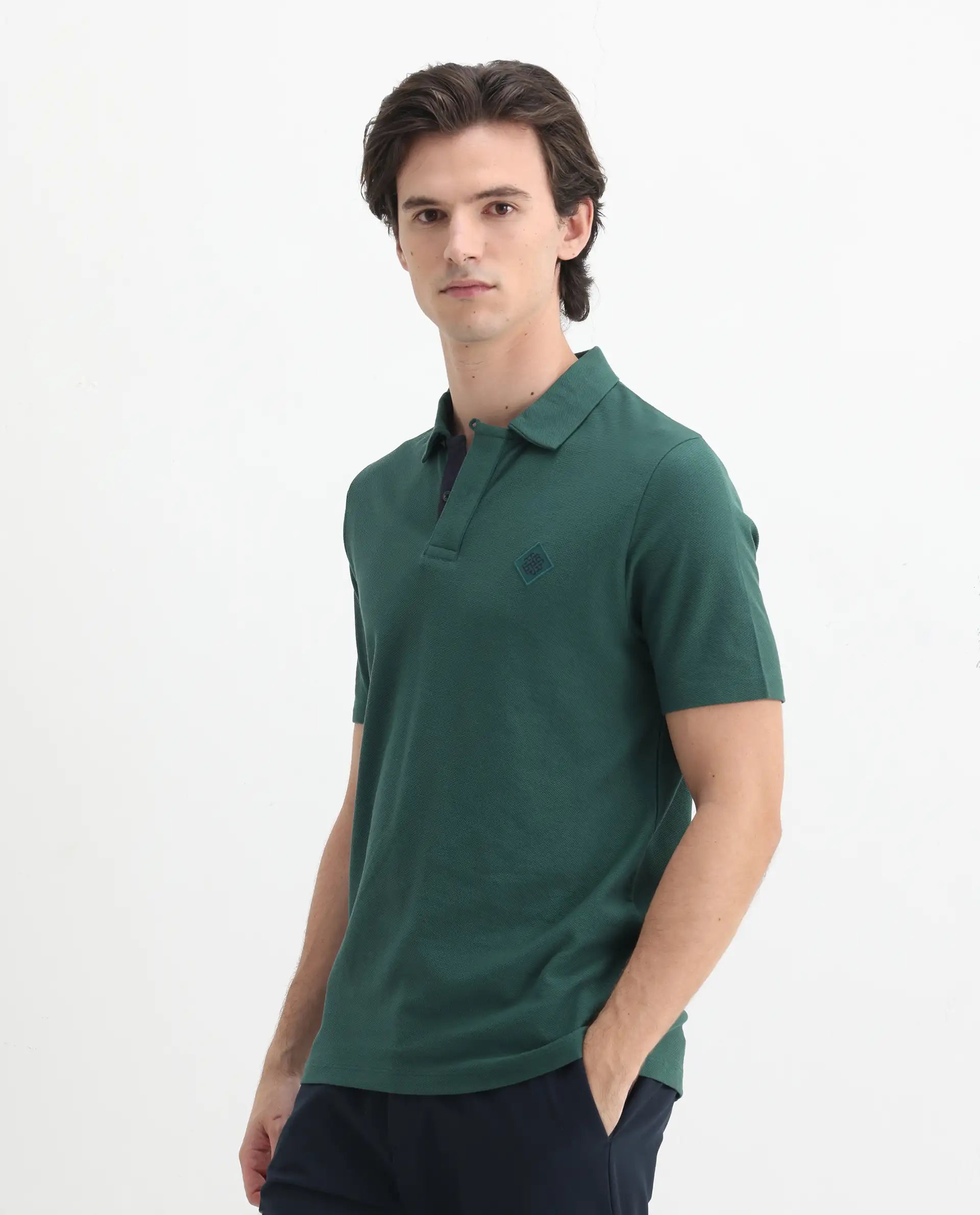 Rare Rabbit Men's Charles Green Cotton Plain Regular Fit Half Sleeve Polo