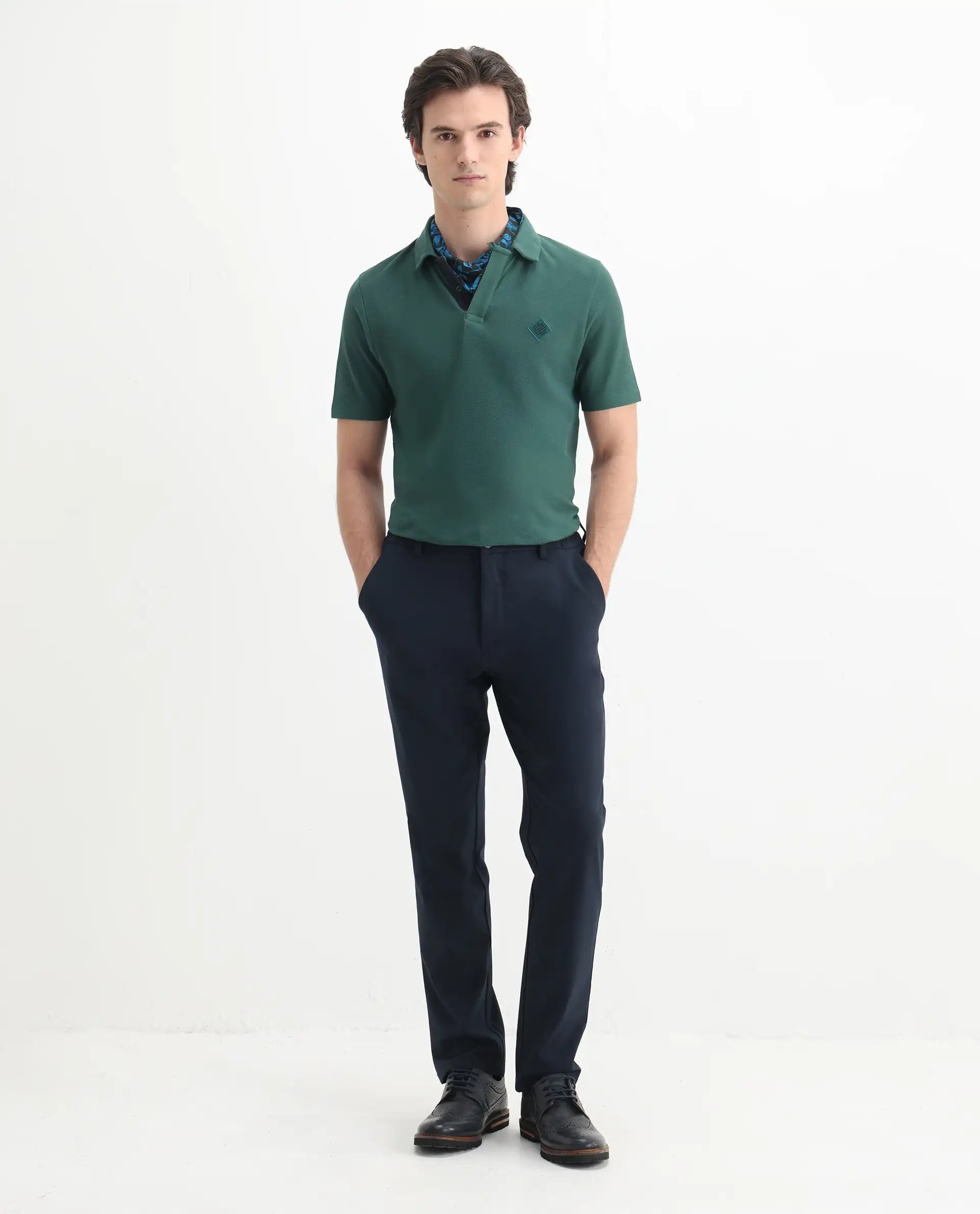 Rare Rabbit Men's Charles Green Cotton Plain Regular Fit Half Sleeve Polo
