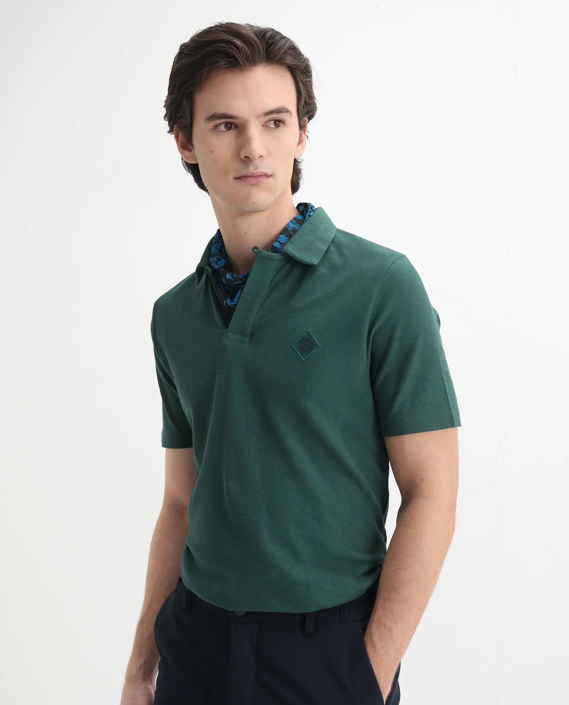 Rare Rabbit Men's Charles Green Cotton Plain Regular Fit Half Sleeve Polo