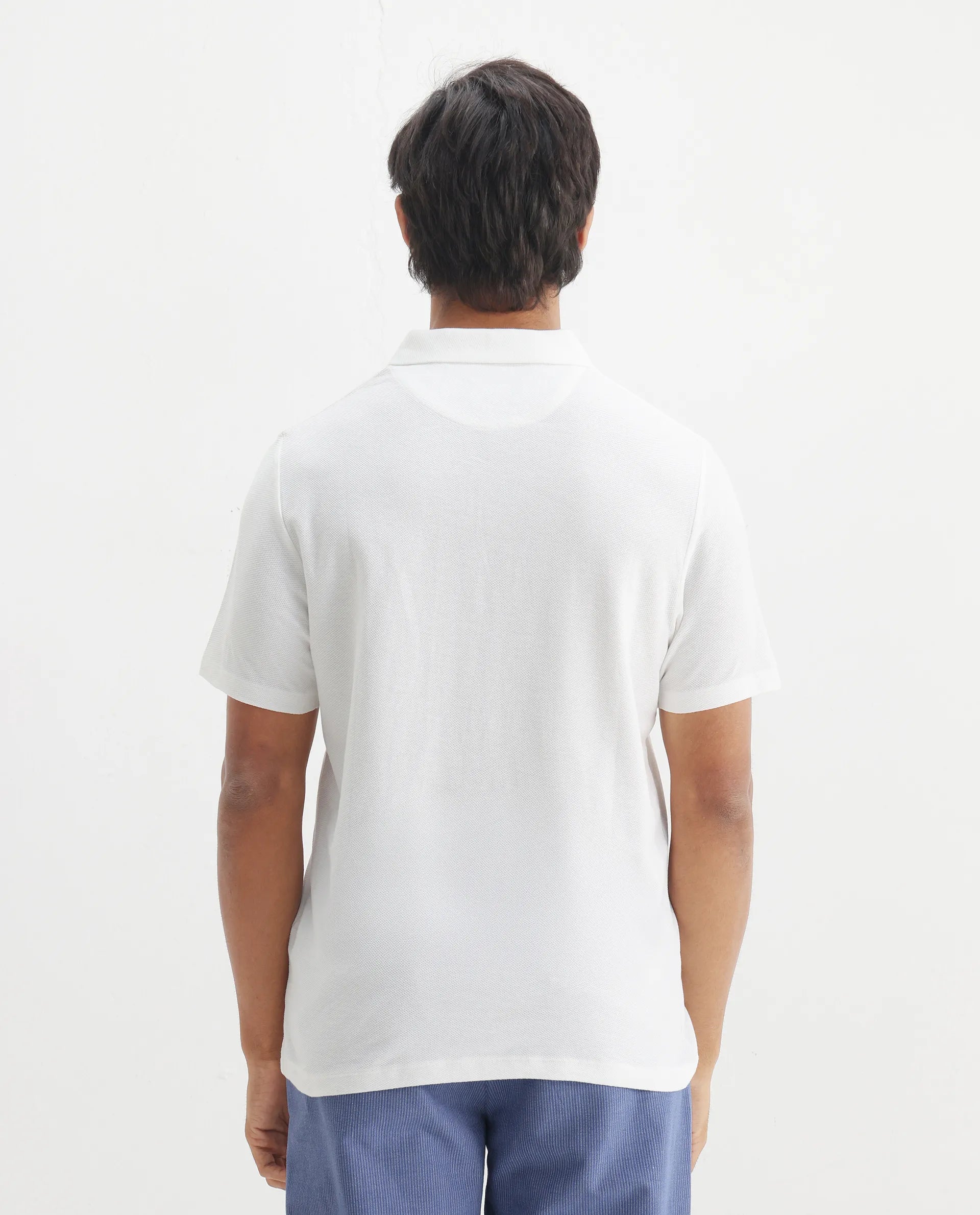 Rare Rabbit Men's Charles Off White Cotton Plain Regular Fit Half Sleeve Polo