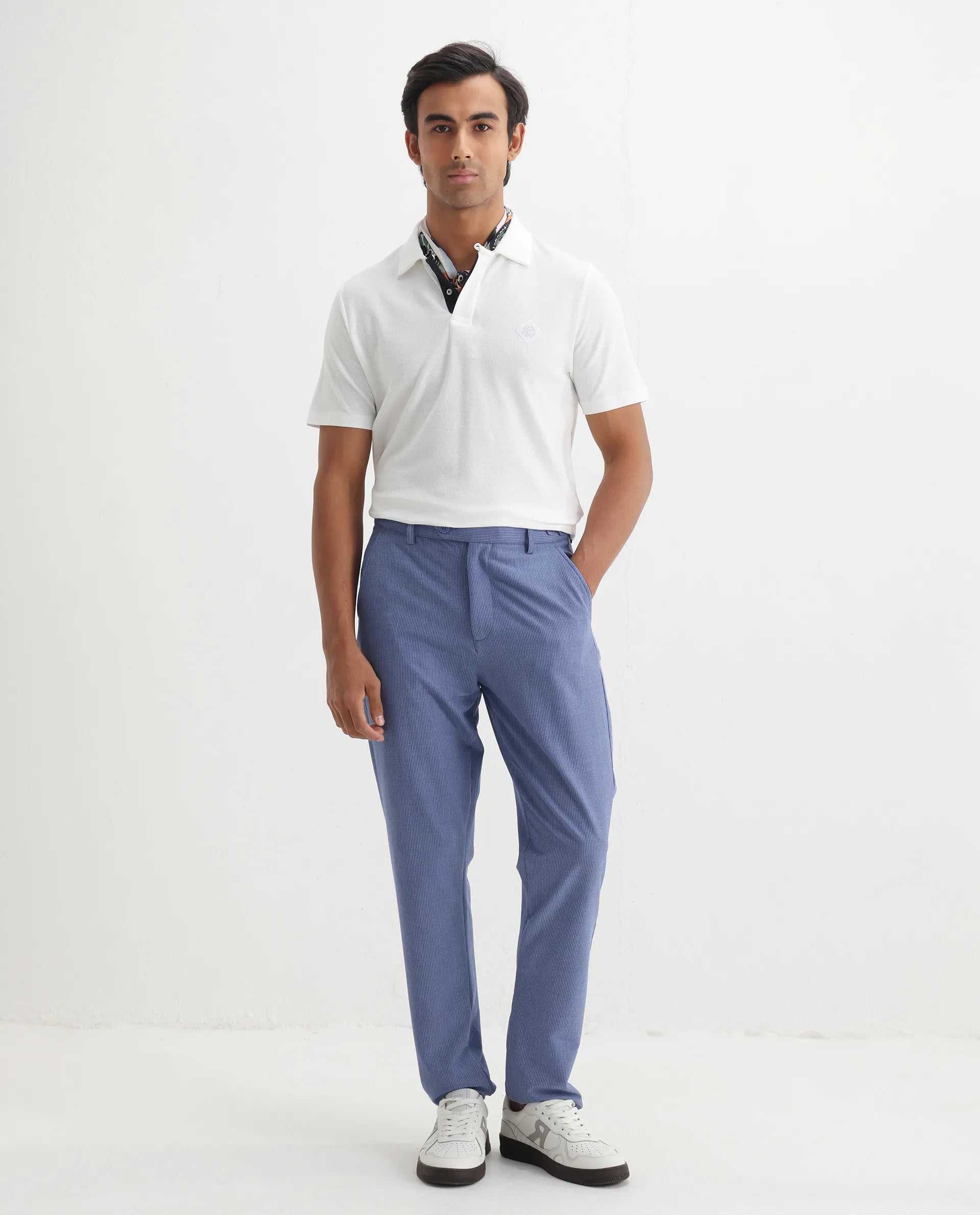 Rare Rabbit Men's Charles Off White Cotton Plain Regular Fit Half Sleeve Polo