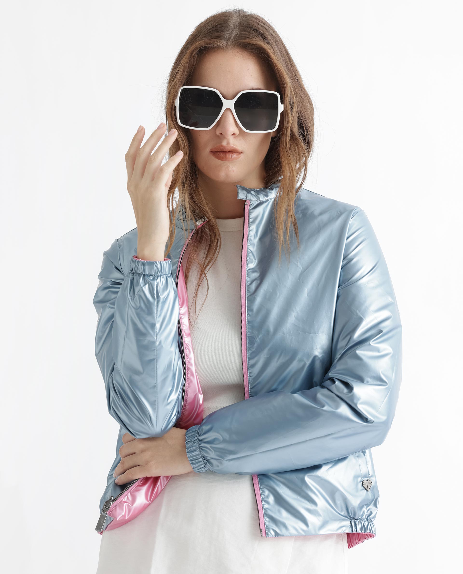 Rareism Women Charlotte Pink Polyester Fabric Full Sleeves Solid Mandarin Collar Jacket