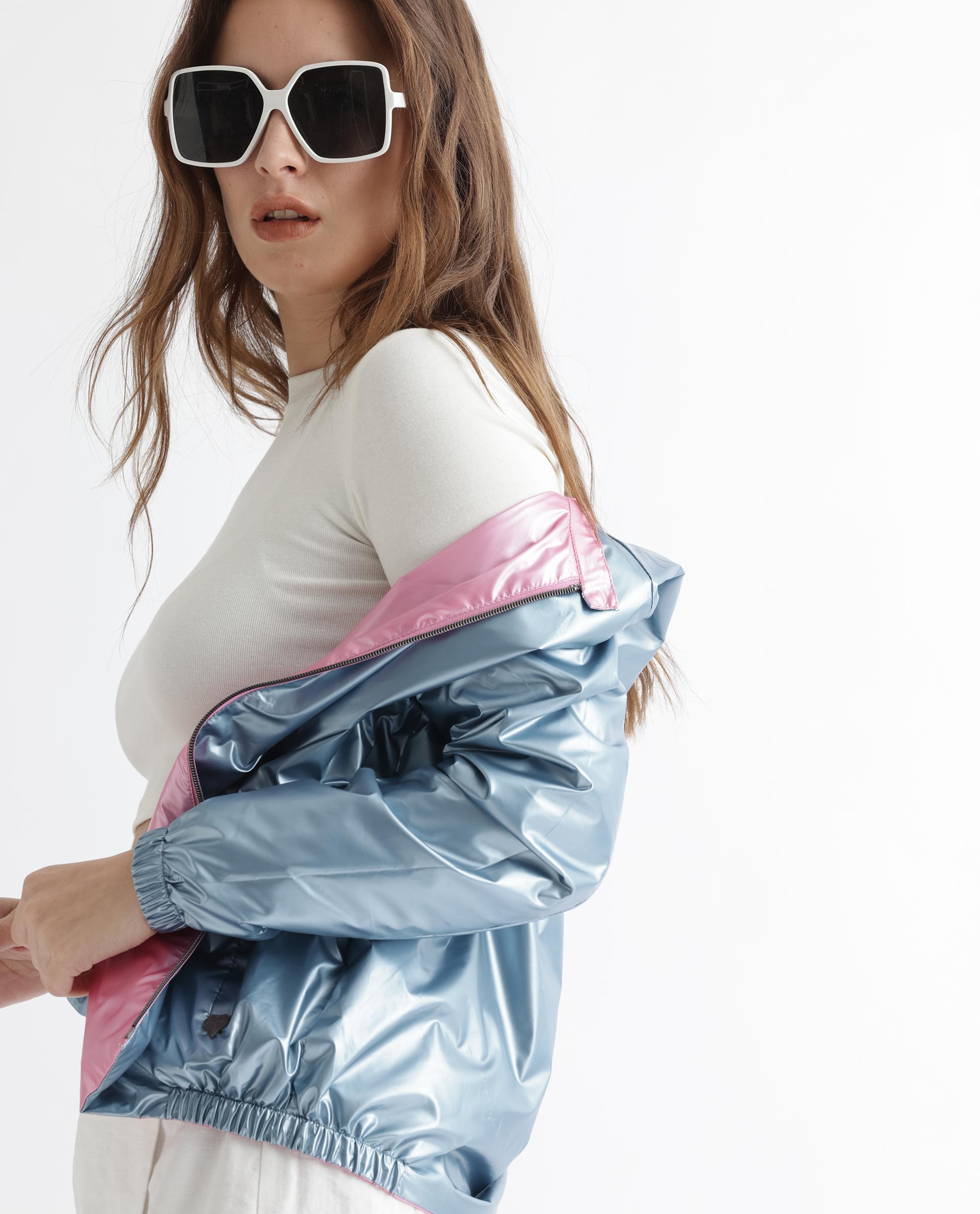 Rareism Women Charlotte Pink Polyester Fabric Full Sleeves Solid Mandarin Collar Jacket