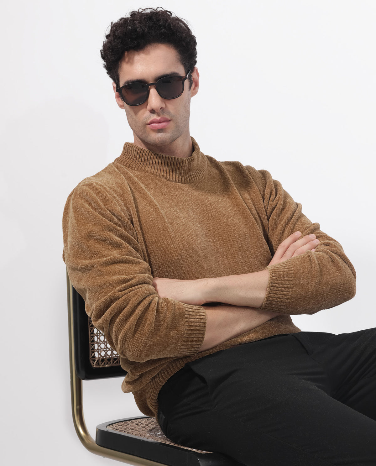 Rare Rabbit Mens Chenee Brown Sweater Full Sleeve Crew Neck Solid
