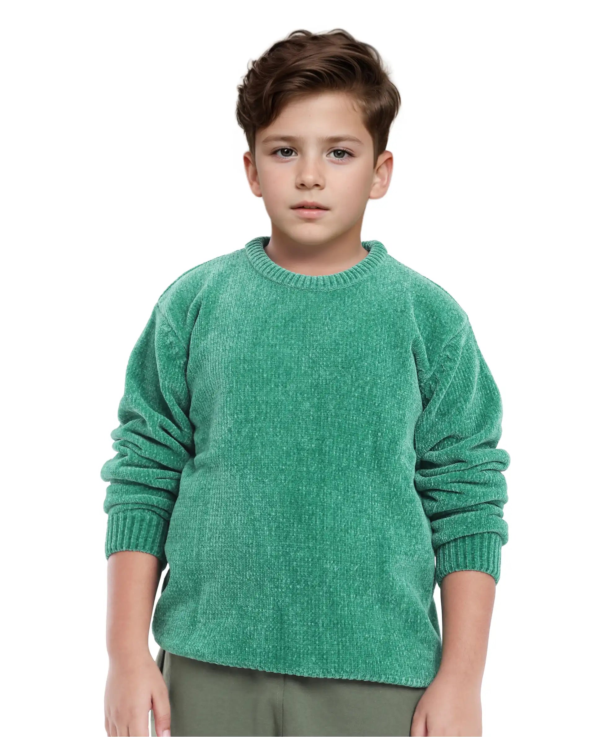 Rare Ones Kids Chenli Light Green Full Sleeve Solid Regular Fit Sweater