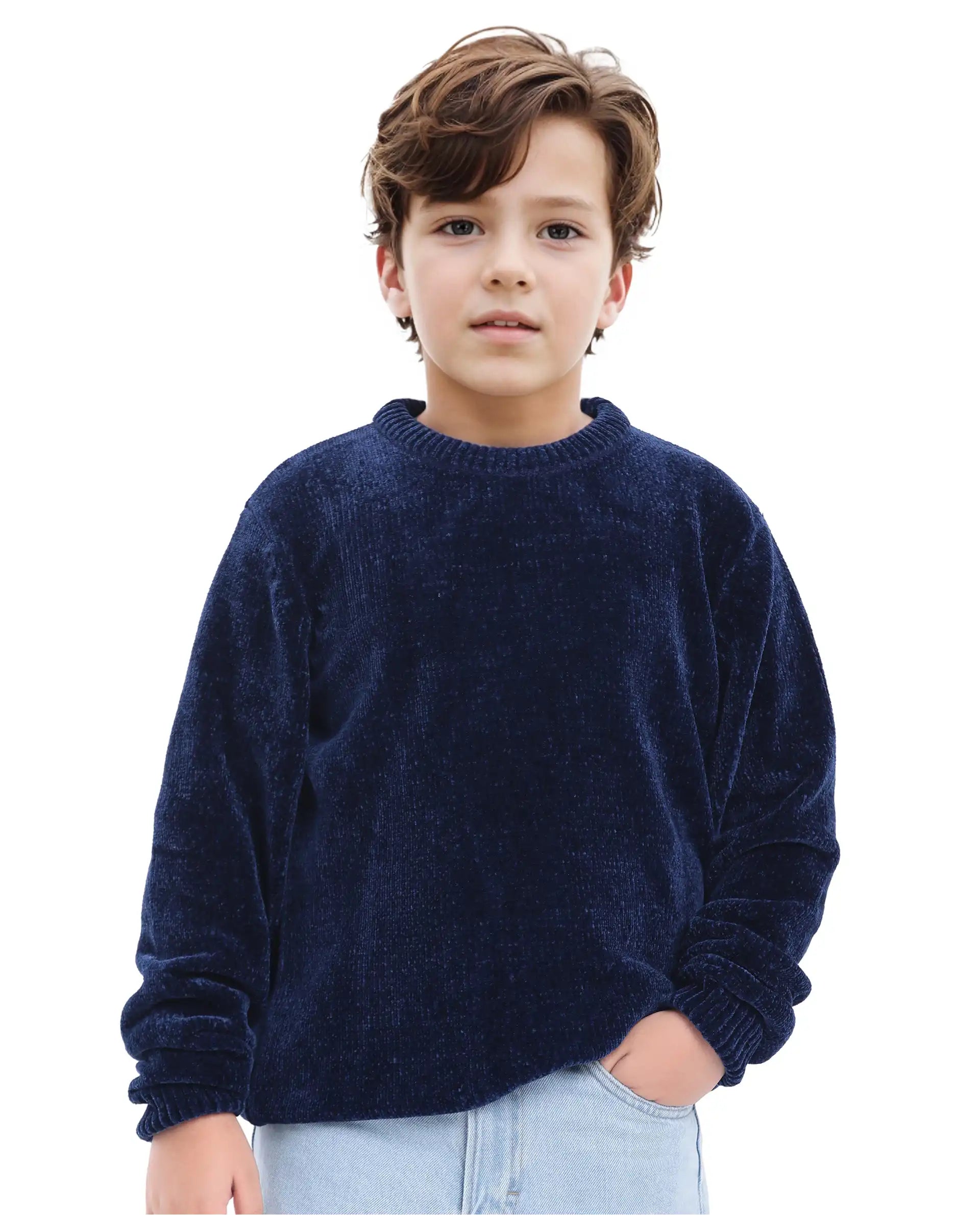 Rare Ones Kids Chenli Navy Full Sleeve Solid Regular Fit Sweater