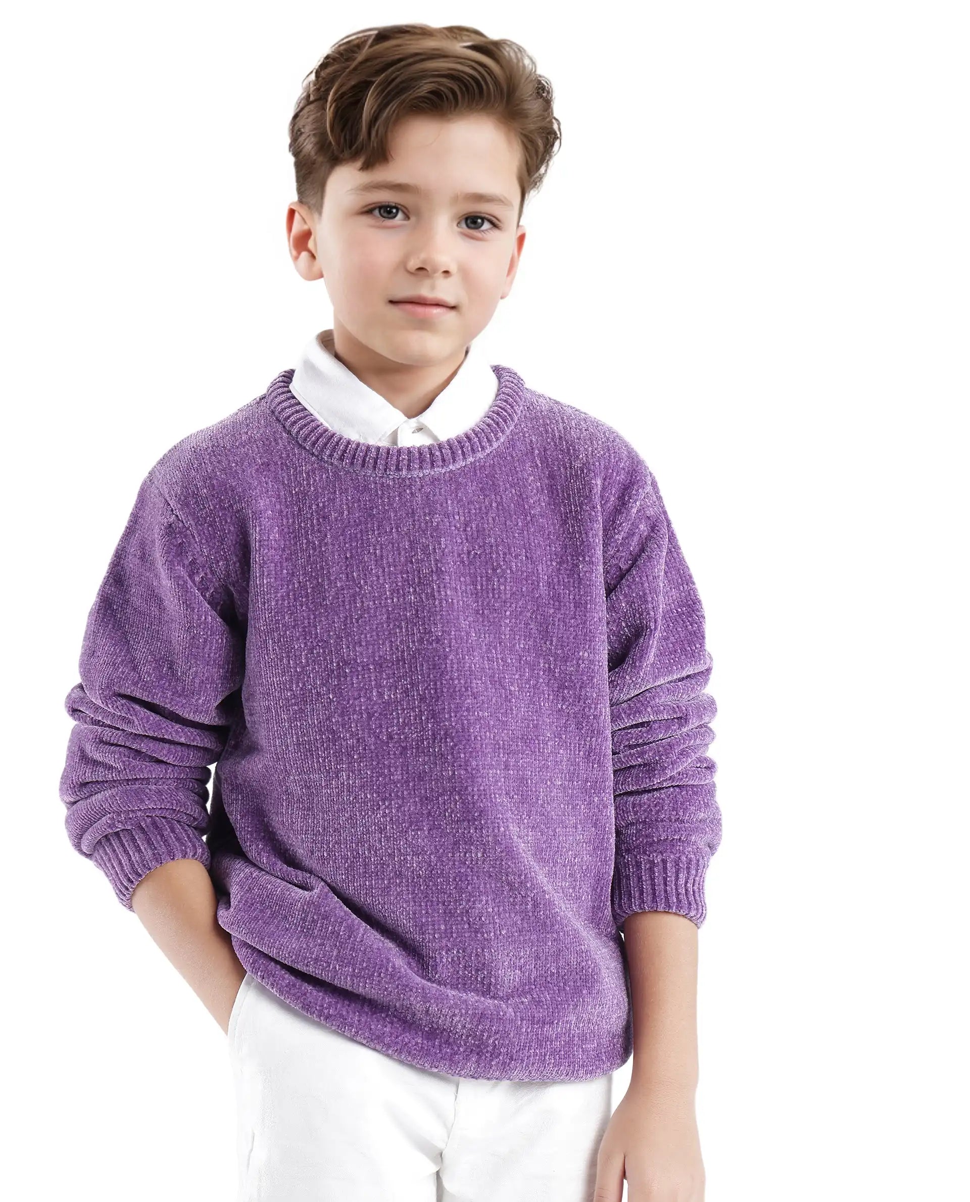 Rare Ones Kids Chenli Purple Full Sleeve Solid Regular Fit Sweater
