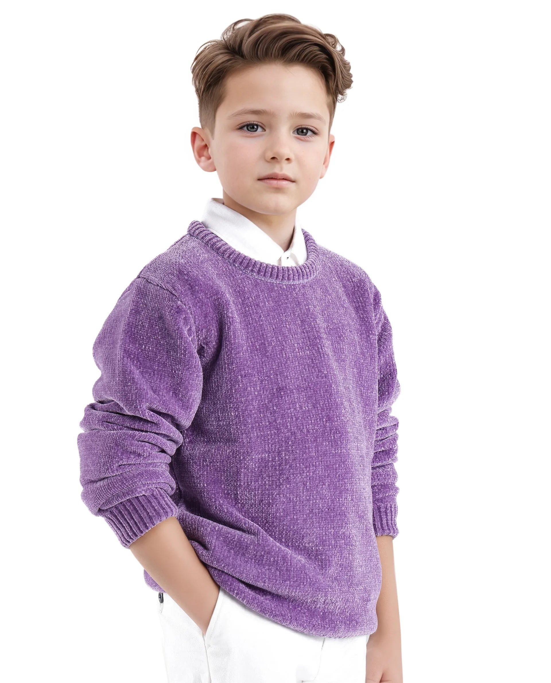 Rare Ones Kids Chenli Purple Full Sleeve Solid Regular Fit Sweater
