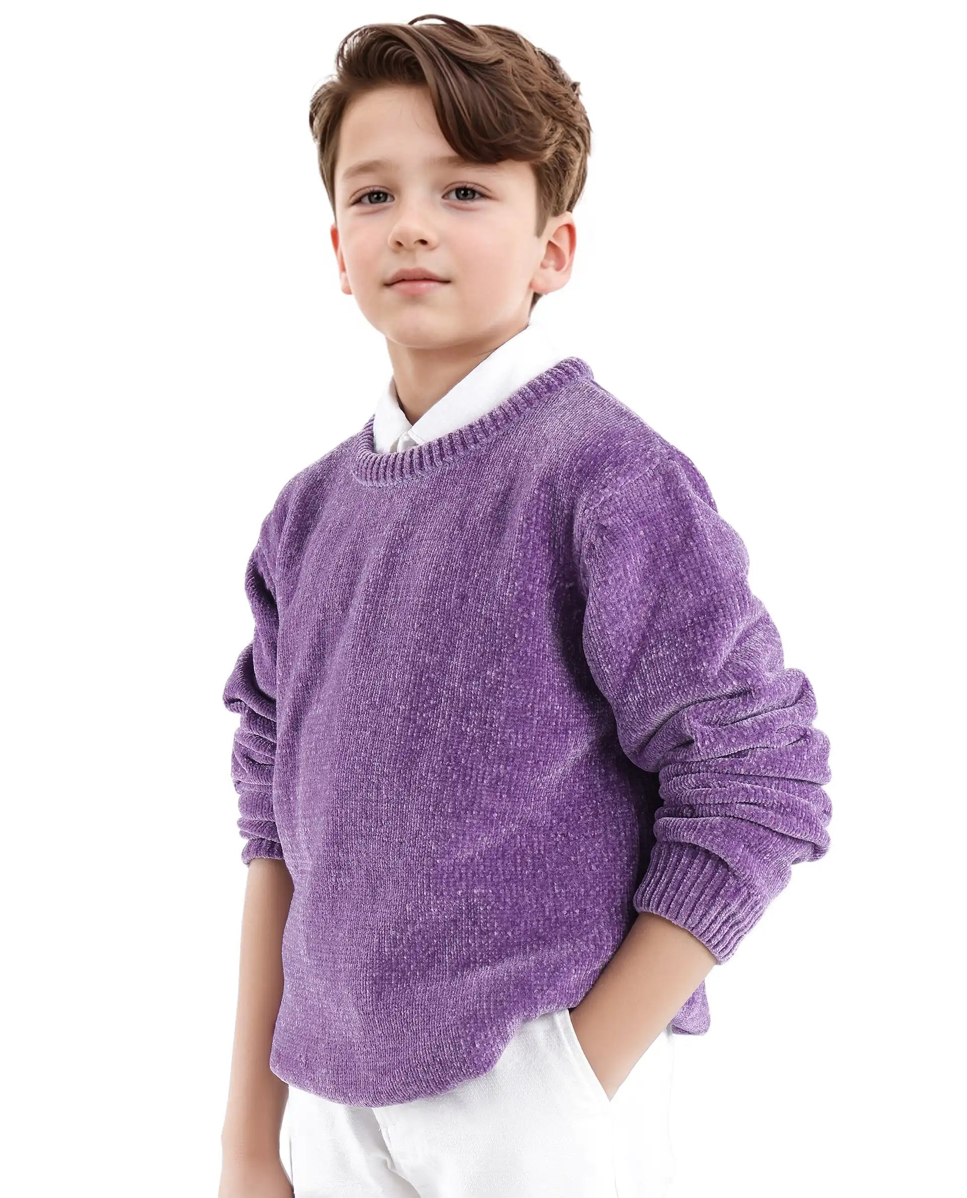 Rare Ones Kids Chenli Purple Full Sleeve Solid Regular Fit Sweater