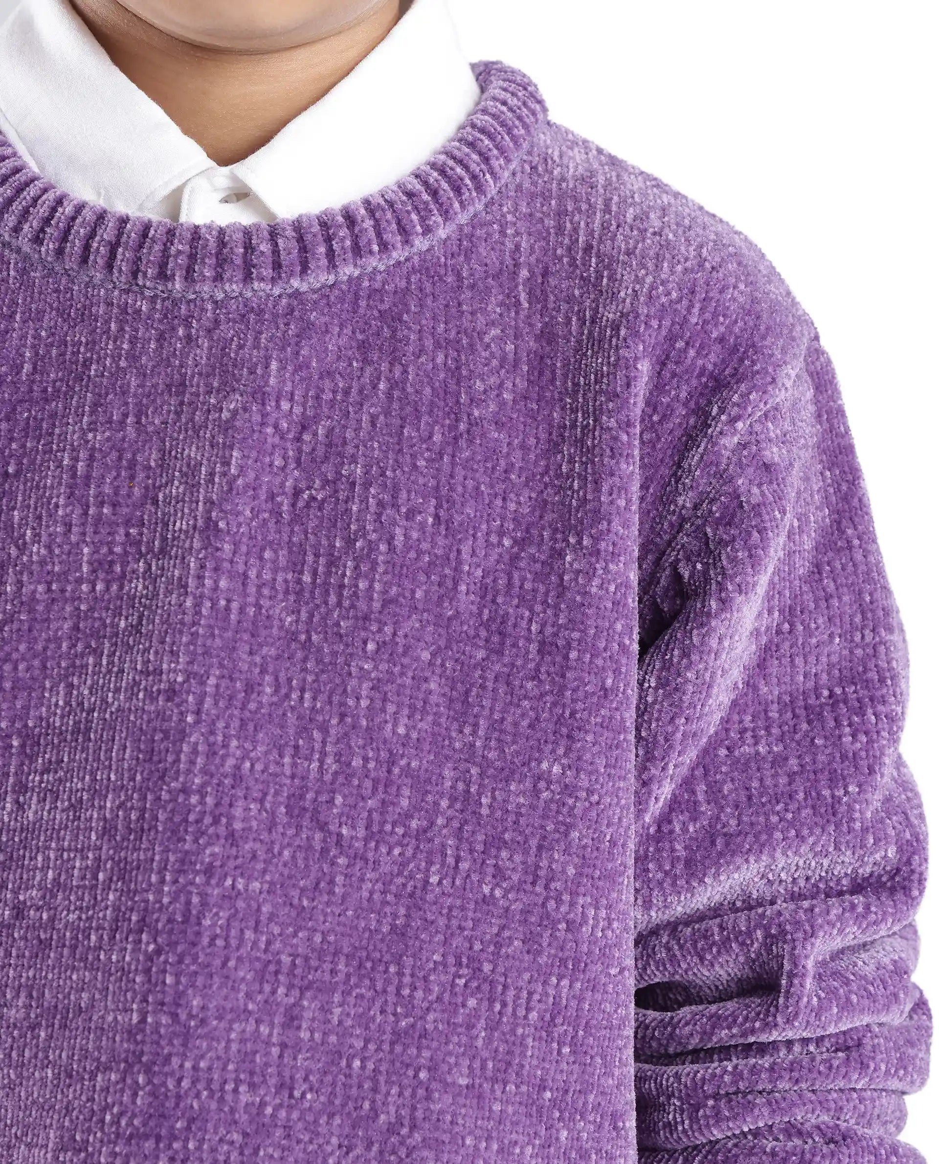 Rare Ones Kids Chenli Purple Full Sleeve Solid Regular Fit Sweater