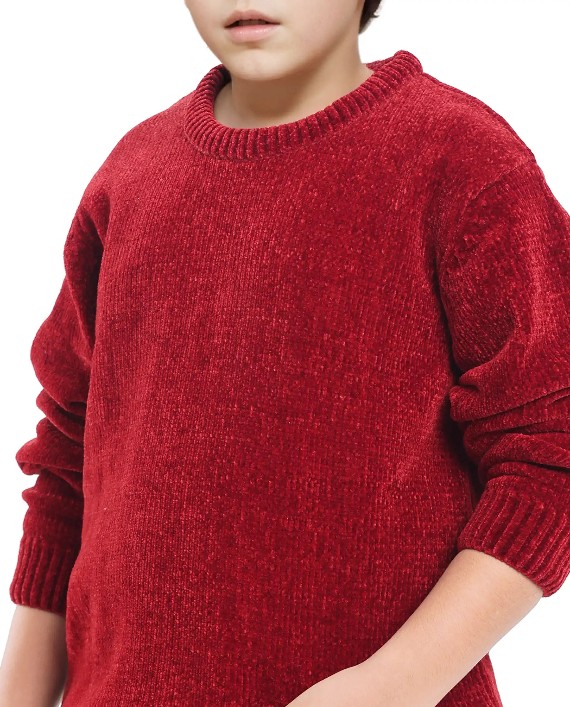 Rare Ones Kids Chenli Red Full Sleeve Solid Regular Fit Sweater