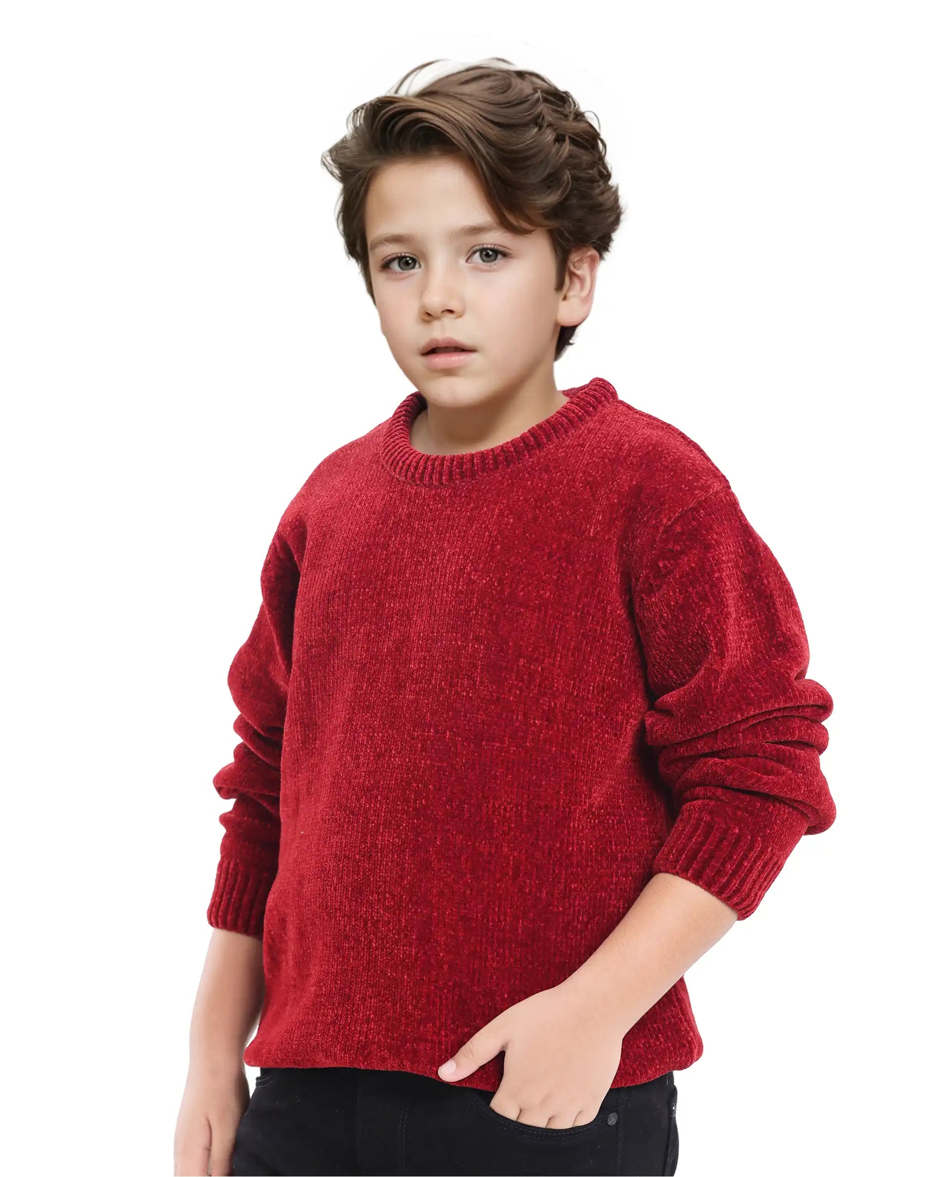 Rare Ones Kids Chenli Red Full Sleeve Solid Regular Fit Sweater