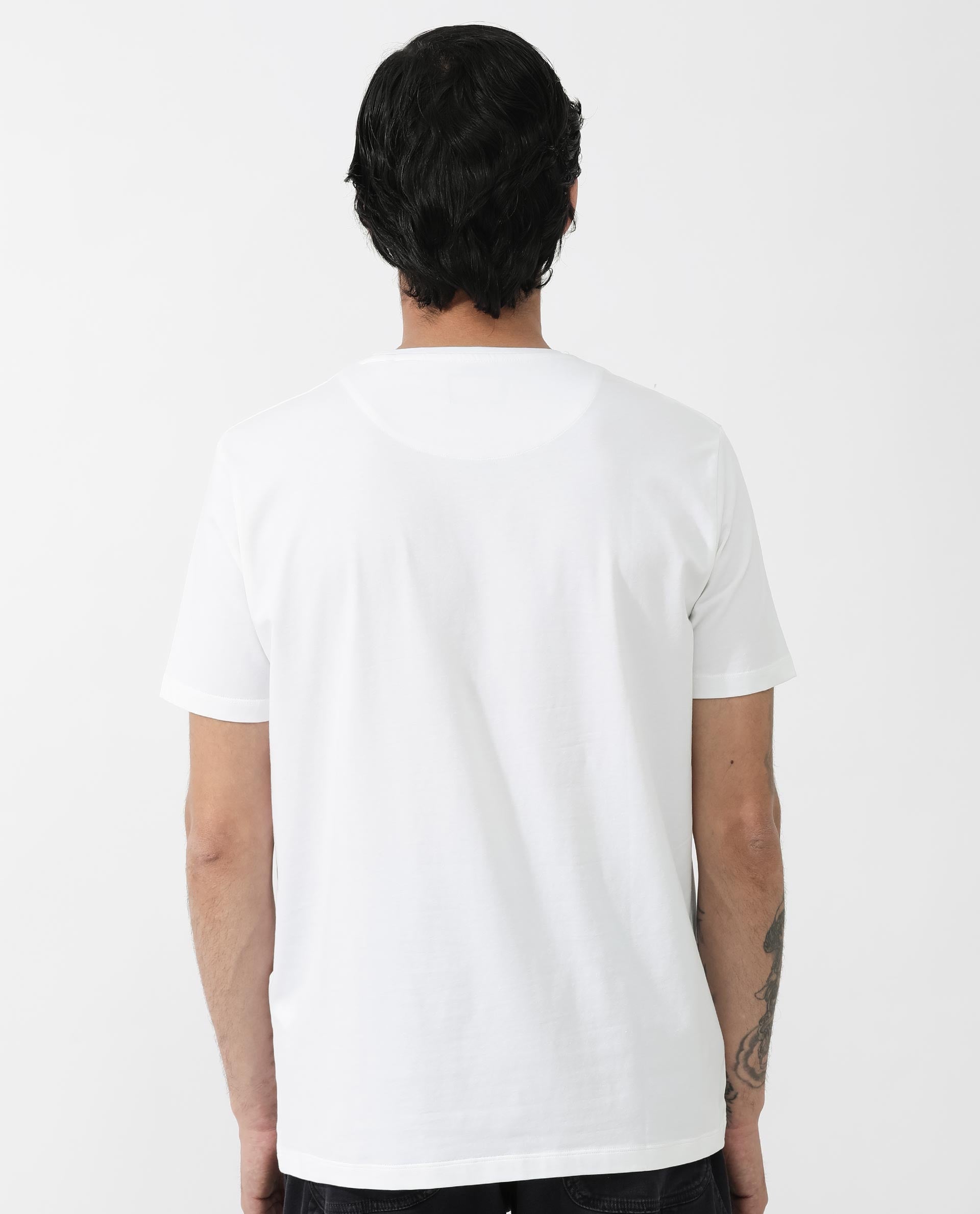 Rare Rabbit Men's Chent White Cotton Lycra Fabric Half Sleeves Graphic Print T-Shirt