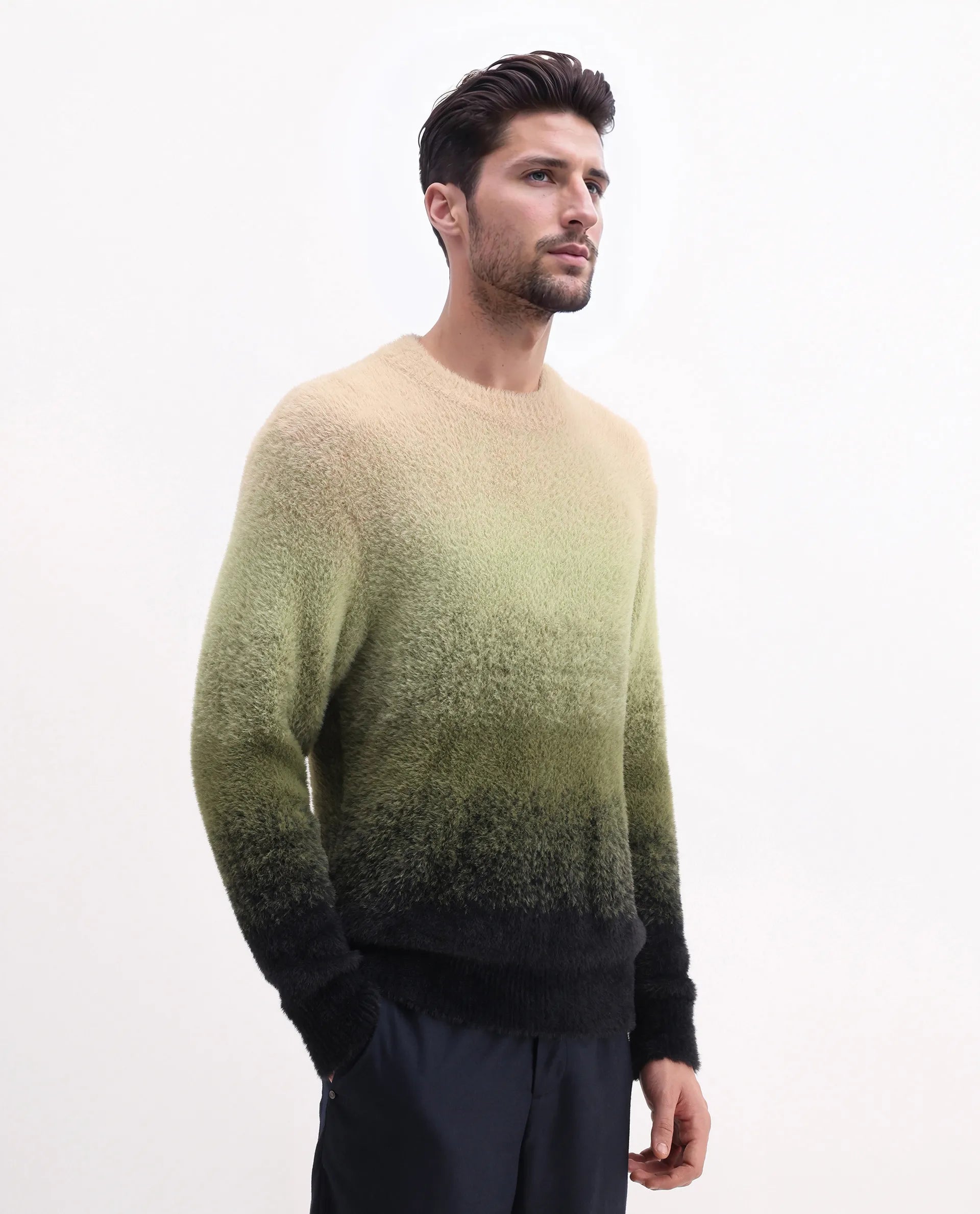 Rare Rabbit Men's Chervs Dark Green Cotton Color Block Regular Fit Full Sleeve Crew Neck Sweater