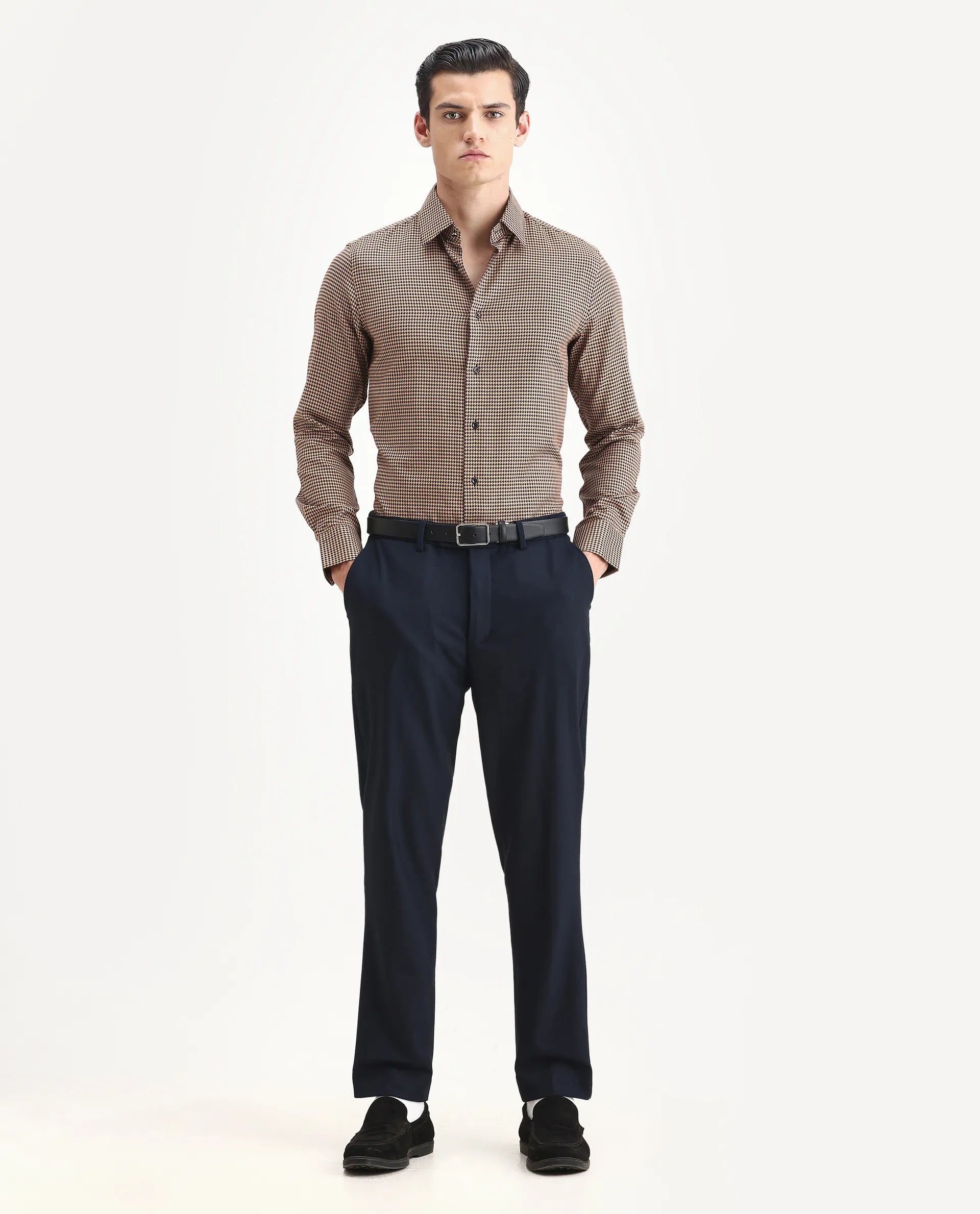 Rare Rabbit Men's Chesto Beige Cotton Blend Checked Print Regular Fit Full Sleeve Collared Shirt