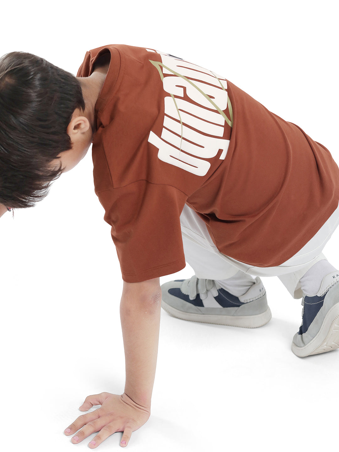 Rare Ones Kids Chile-K Rust Cotton Graphic Print Slip-On Oversized Fit T-Shirt