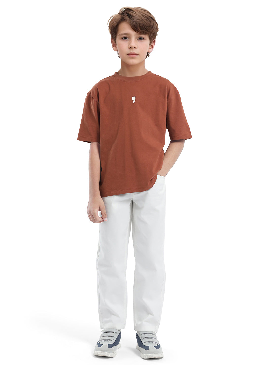 Rare Ones Kids Chile-K Rust Cotton Graphic Print Slip-On Oversized Fit T-Shirt