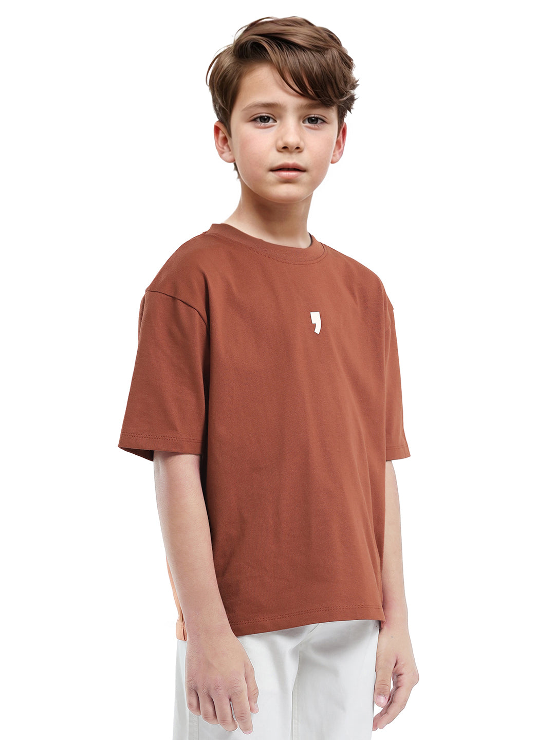 Rare Ones Kids Chile-K Rust Cotton Graphic Print Slip-On Oversized Fit T-Shirt