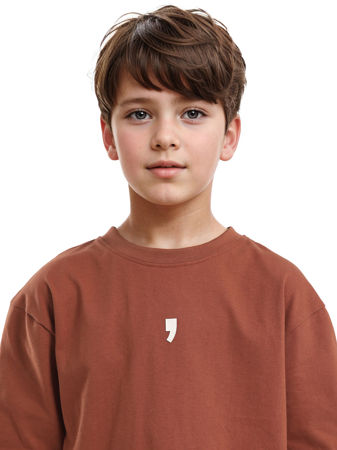 Rare Ones Kids Chile-K Rust Cotton Graphic Print Slip-On Oversized Fit T-Shirt