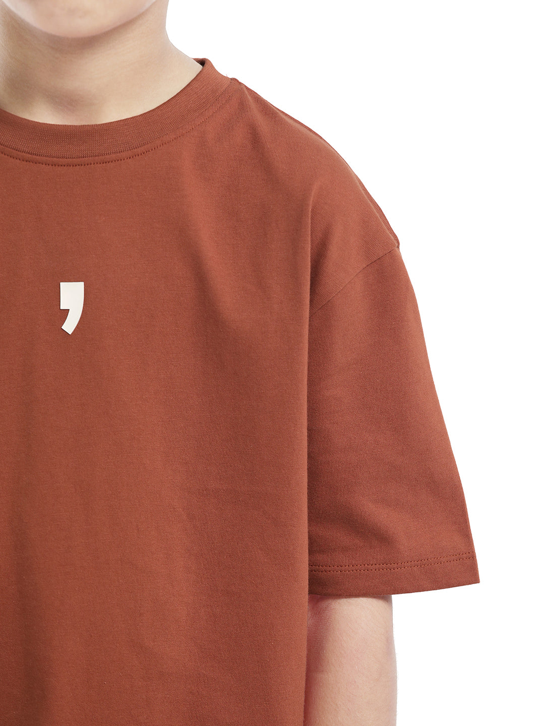 Rare Ones Kids Chile-K Rust Cotton Graphic Print Slip-On Oversized Fit T-Shirt