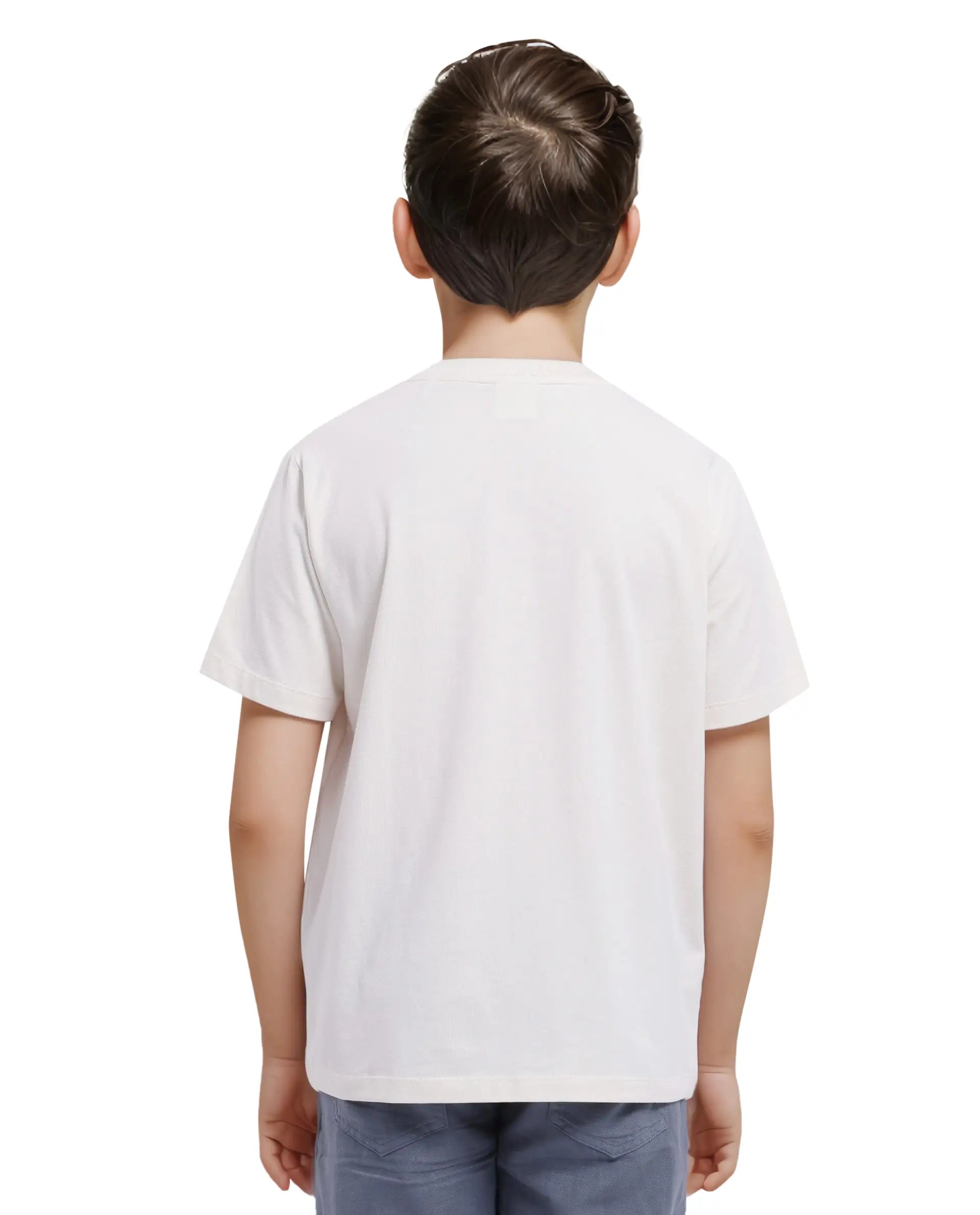 Rare Ones Kids Chom Off White Cotton Fabric Half Sleeves Crew Neck Graphic Print T-Shirt