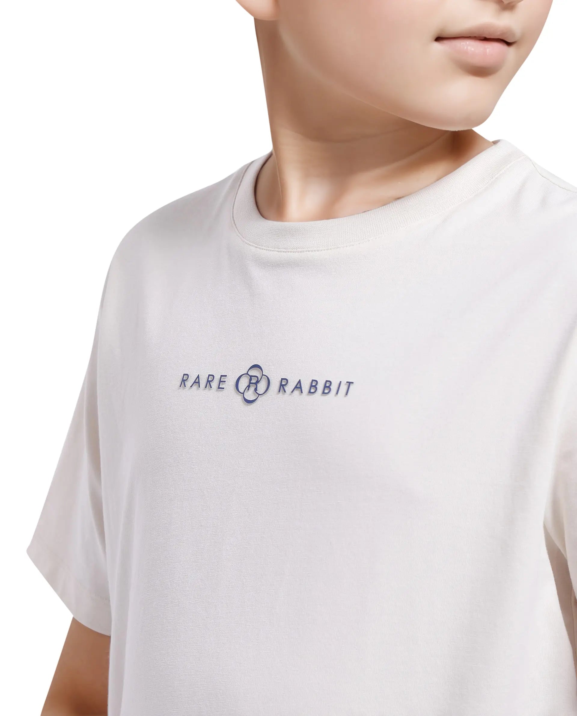 Rare Ones Kids Chom Off White Cotton Fabric Half Sleeves Crew Neck Graphic Print T-Shirt
