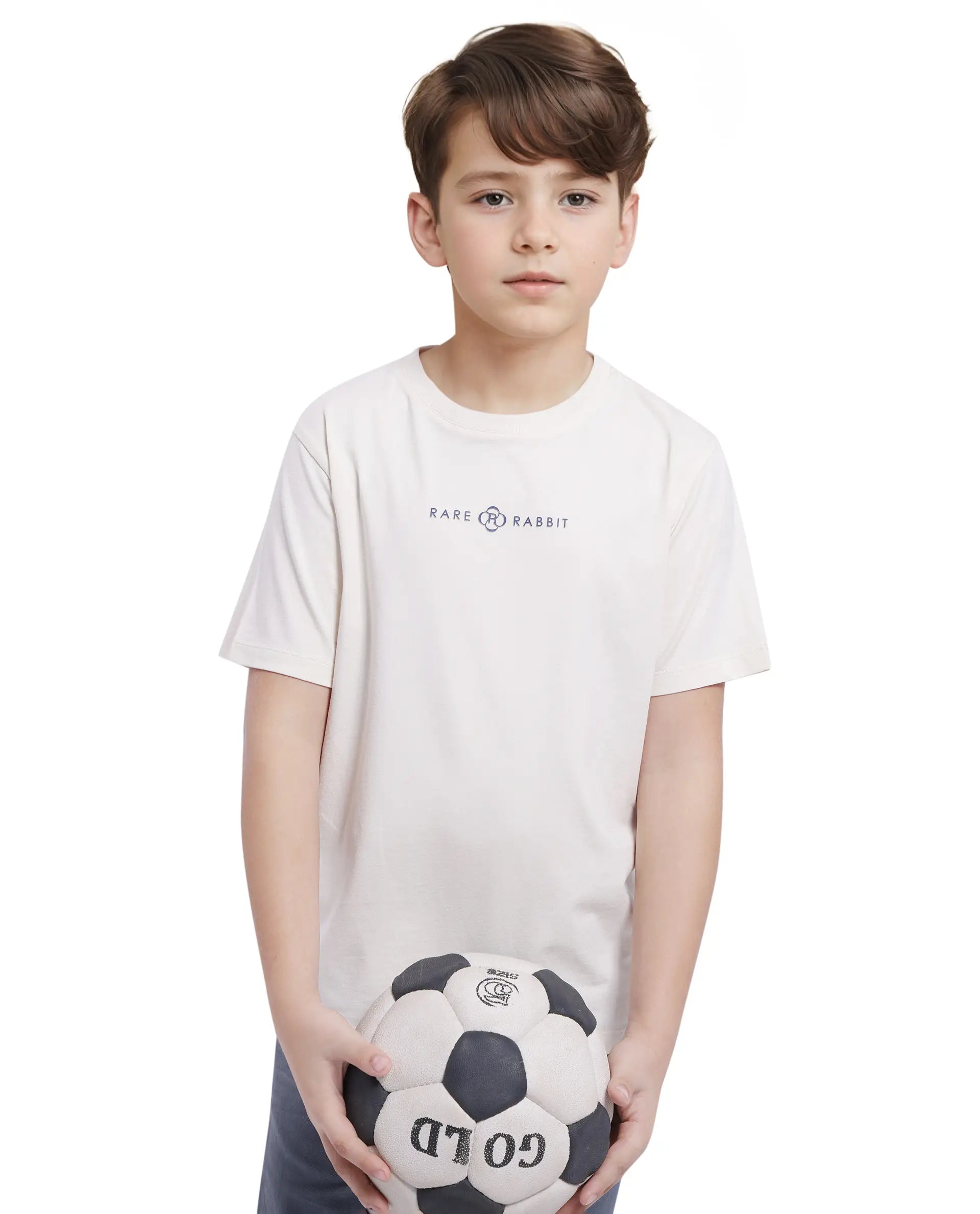 Rare Ones Kids Chom Off White Cotton Fabric Half Sleeves Crew Neck Graphic Print T-Shirt