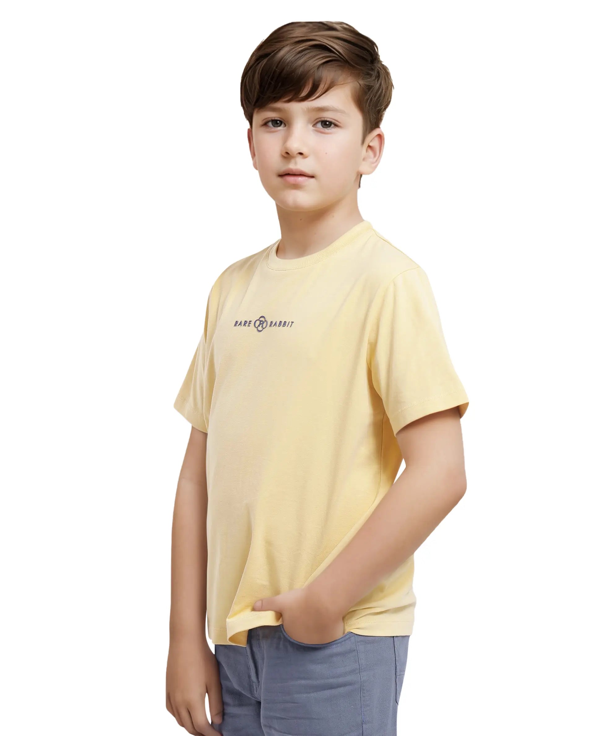 Rare Ones Kids Chom Yellow Cotton Fabric Half Sleeves Crew Neck Graphic Print T-Shirt