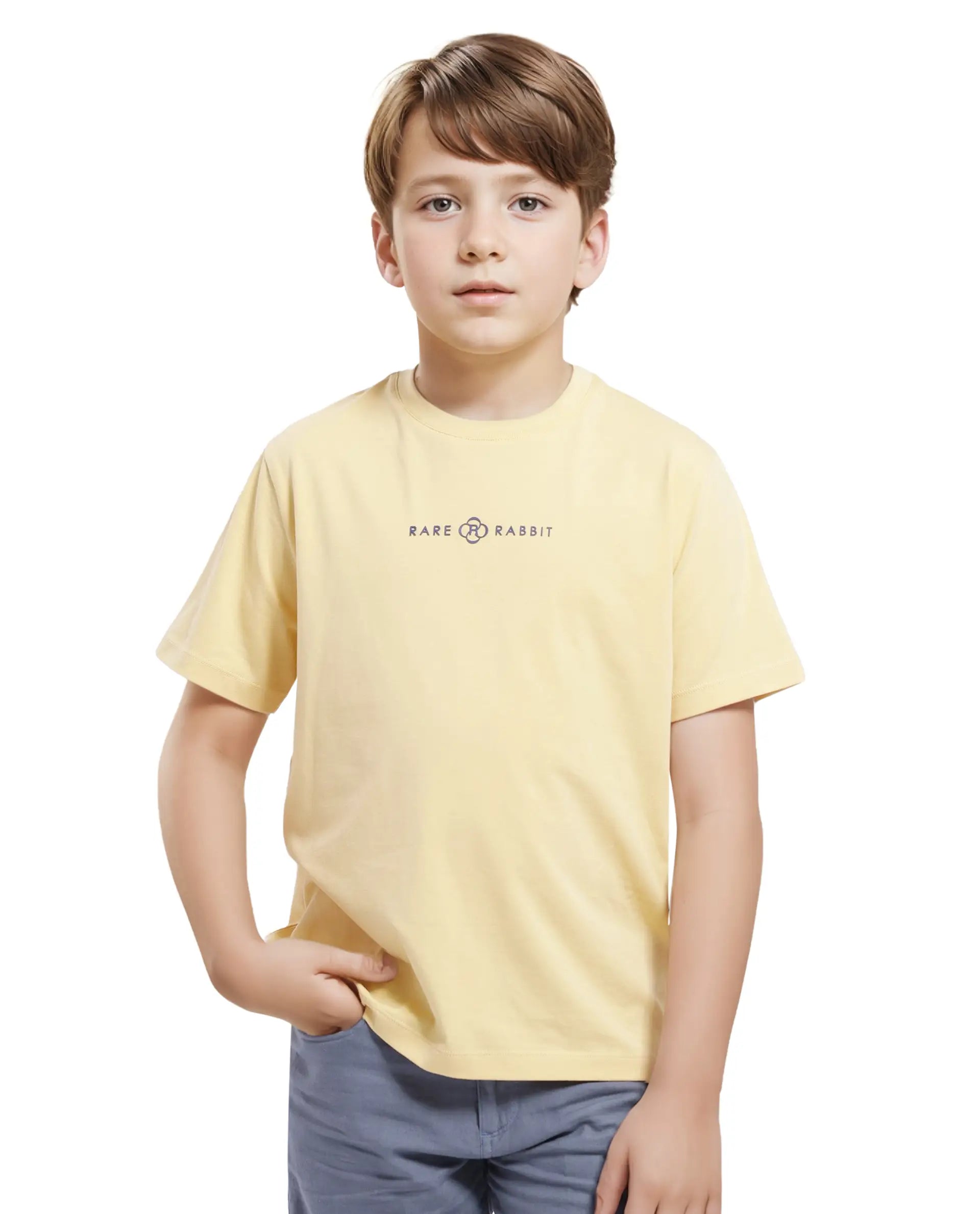 Rare Ones Kids Chom Yellow Cotton Fabric Half Sleeves Crew Neck Graphic Print T-Shirt