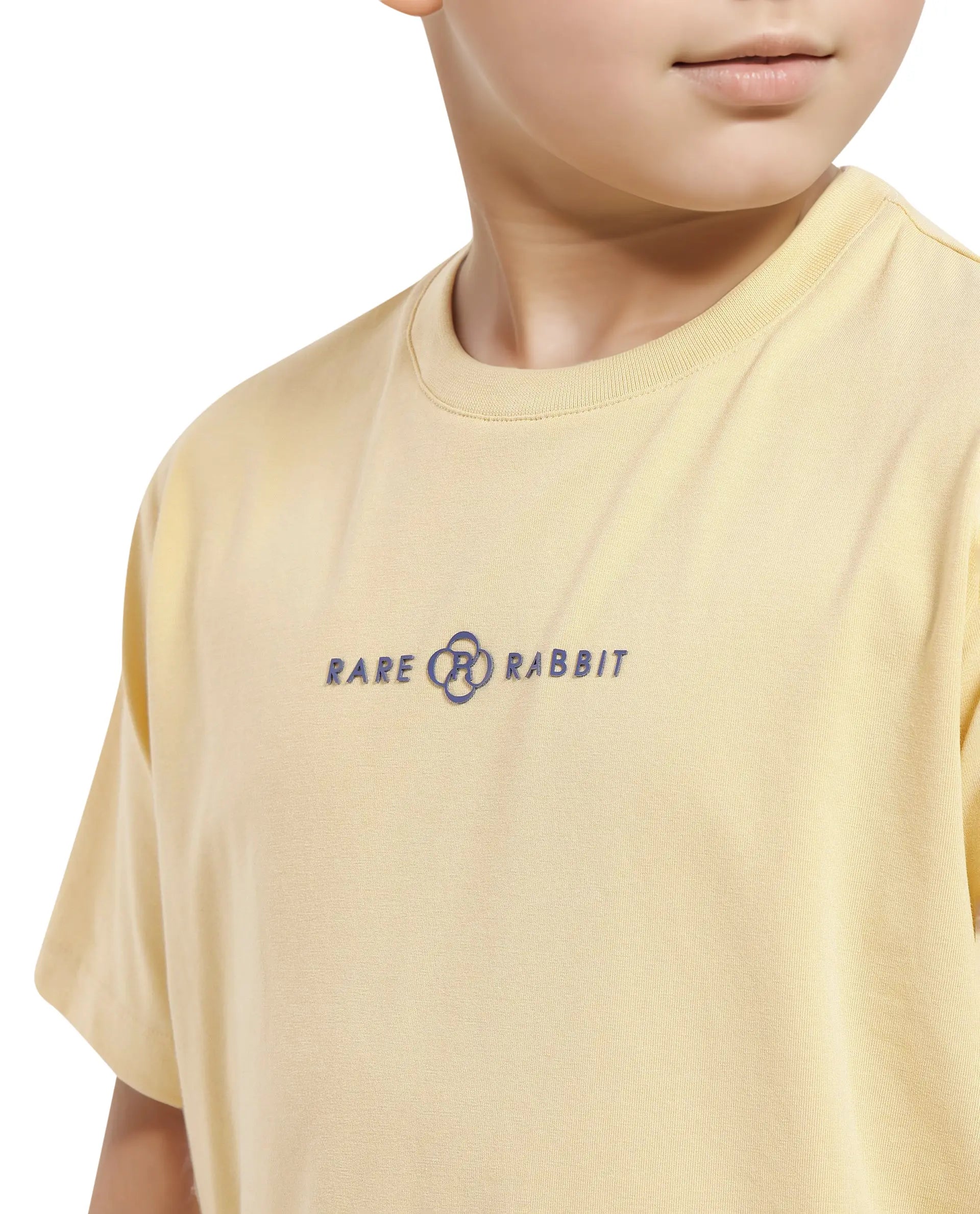 Rare Ones Kids Chom Yellow Cotton Fabric Half Sleeves Crew Neck Graphic Print T-Shirt